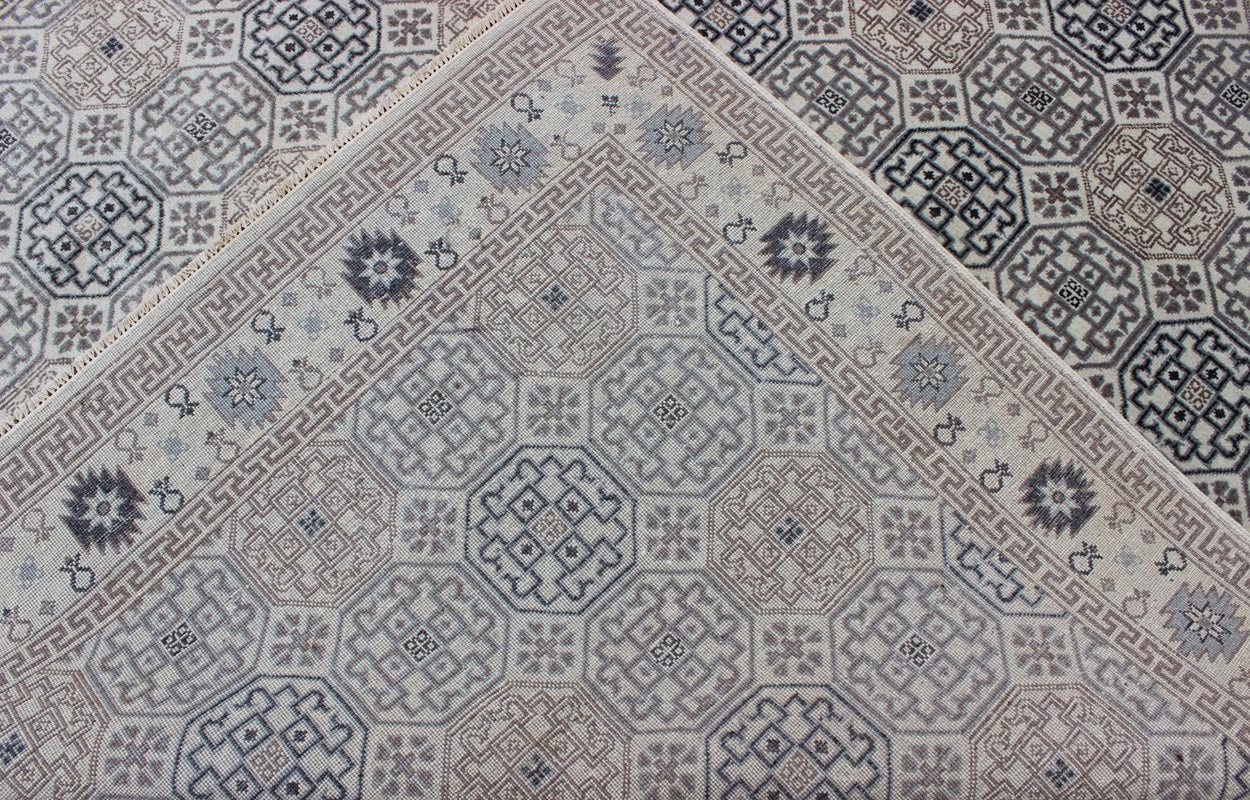 Vintage Afghan Khotan Rug. Measures: 8'2 X 10'3. This Gorgeous Vintage Afghan Khotan Rug features an all - over repeating geometric design with and exquisite border. The blend of natural colors in shades of brown, grey and pastels give this rug a w... - Keivan Woven ArtsIN - BAM - 59078 - 8289Rug
