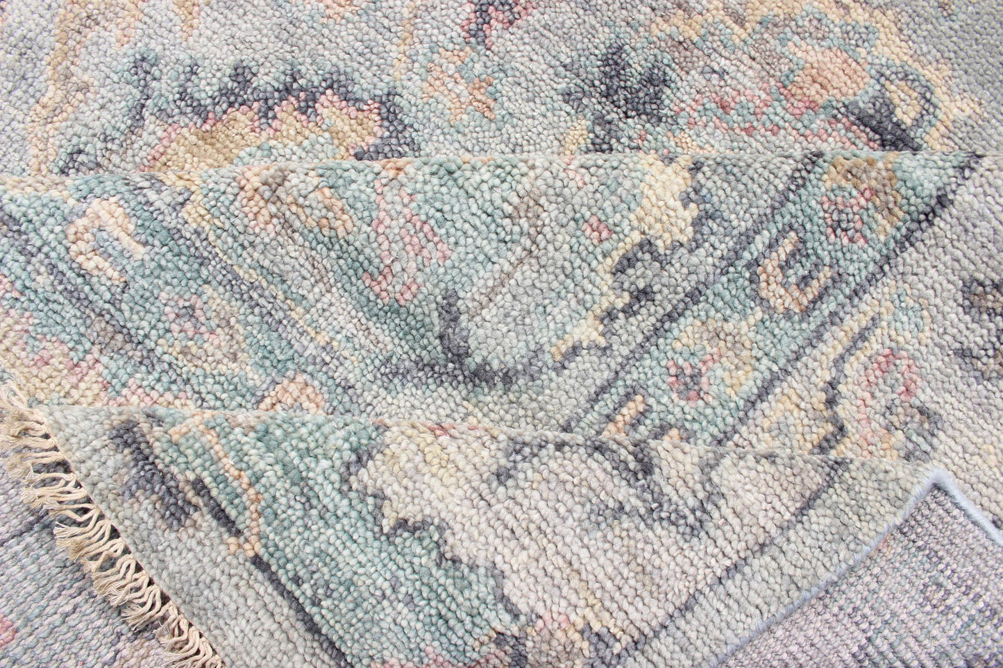 Hand Knotted Wool Oushak Rug Featuring Floral Designs in Muted Colors Measures 7'8 x 9'9 Country of Origin: India; Type: Oushak; Design: All - Over, Floral; Keivan Woven Arts: rug IN - CPL - DM807; Indian Wool Oushak Rug Featuring Flor... - Keivan Woven ArtsIN - CPL - DM807 - 13462Rug