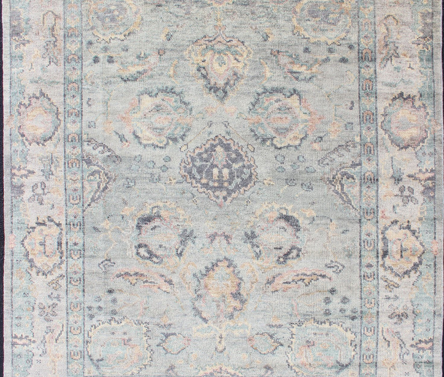 Hand Knotted Wool Oushak Rug Featuring Floral Designs in Muted Colors Measures 7'8 x 9'9 Country of Origin: India; Type: Oushak; Design: All - Over, Floral; Keivan Woven Arts: rug IN - CPL - DM807; Indian Wool Oushak Rug Featuring Flor... - Keivan Woven ArtsIN - CPL - DM807 - 13462Rug