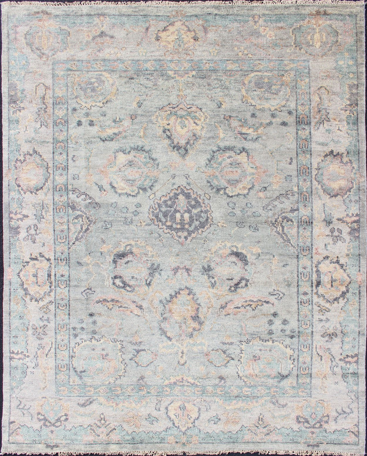 Hand Knotted Wool Oushak Rug Featuring Floral Designs in Muted Colors Measures 7'8 x 9'9 Country of Origin: India; Type: Oushak; Design: All - Over, Floral; Keivan Woven Arts: rug IN - CPL - DM807; Indian Wool Oushak Rug Featuring Flor... - Keivan Woven ArtsIN - CPL - DM807 - 13462Rug