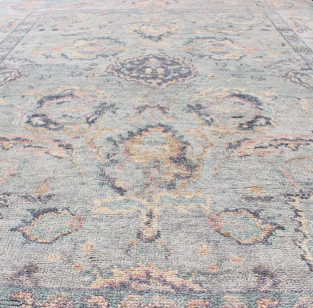 Hand Knotted Wool Oushak Rug Featuring Floral Designs in Muted Colors Measures 7'8 x 9'9 Country of Origin: India; Type: Oushak; Design: All - Over, Floral; Keivan Woven Arts: rug IN - CPL - DM807; Indian Wool Oushak Rug Featuring Flor... - Keivan Woven ArtsIN - CPL - DM807 - 13462Rug