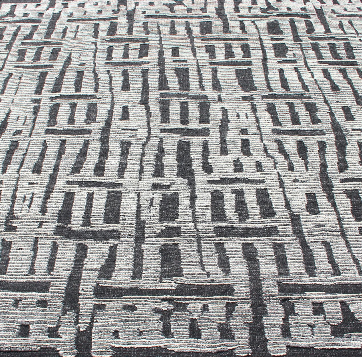 Sub - Geometric Abstract Design Modern Casual Rug in Black and Cream. Country of Origin: India; Type: Modern, Minimal; Design: Diamond, Stripes, Abstract; Keivan Woven Arts: rug IN - ILM - 1462. Measures: 8'3 x 9'7 This unique piece features asymmetri... - Keivan Woven ArtsIN - ILM - 1462 - KCH - 0073 - 19 - 13466