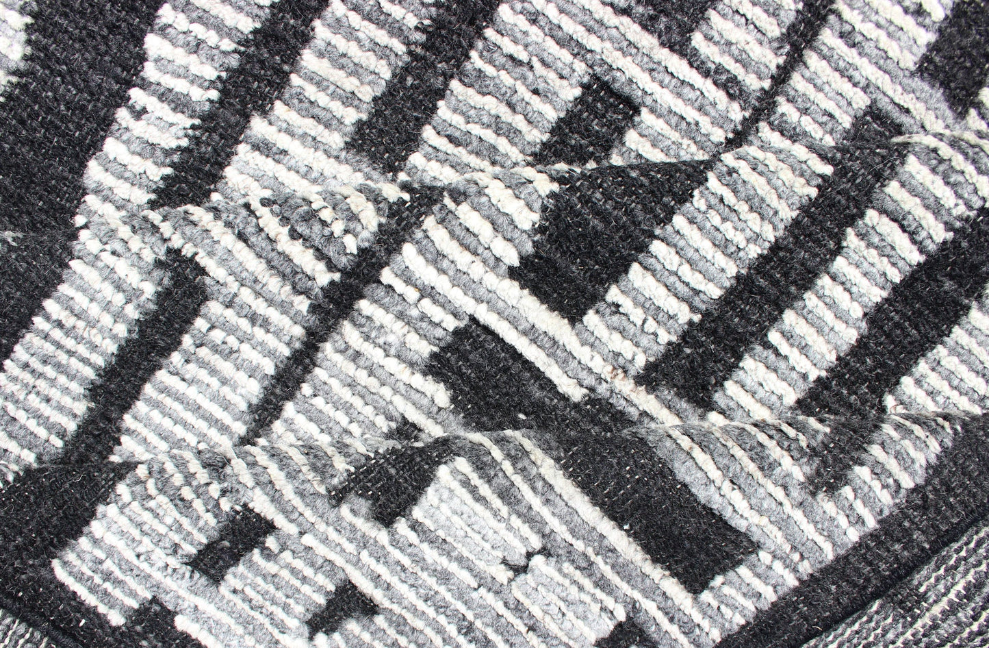 Sub - Geometric Abstract Design Modern Casual Rug in Black and Cream. Country of Origin: India; Type: Modern, Minimal; Design: Diamond, Stripes, Abstract; Keivan Woven Arts: rug IN - ILM - 1462. Measures: 8'3 x 9'7 This unique piece features asymmetri... - Keivan Woven ArtsIN - ILM - 1462 - KCH - 0073 - 19 - 13466