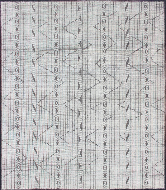 Modern Geometric Gray and Charcoal Indian Hand - Knotted Wool Rug Measures 8'3 x 10'0 Country of Origin: India; Type: Modern, Modern Casual; Design: Geometric, Abstract, Tribal; Keivan Woven Arts: rug IN - ILM - 1466 - CO - 0063; Modern Geome... - Keivan Woven ArtsIN - ILM - 1466 - CO - 0063 - 19 - 13476Rug