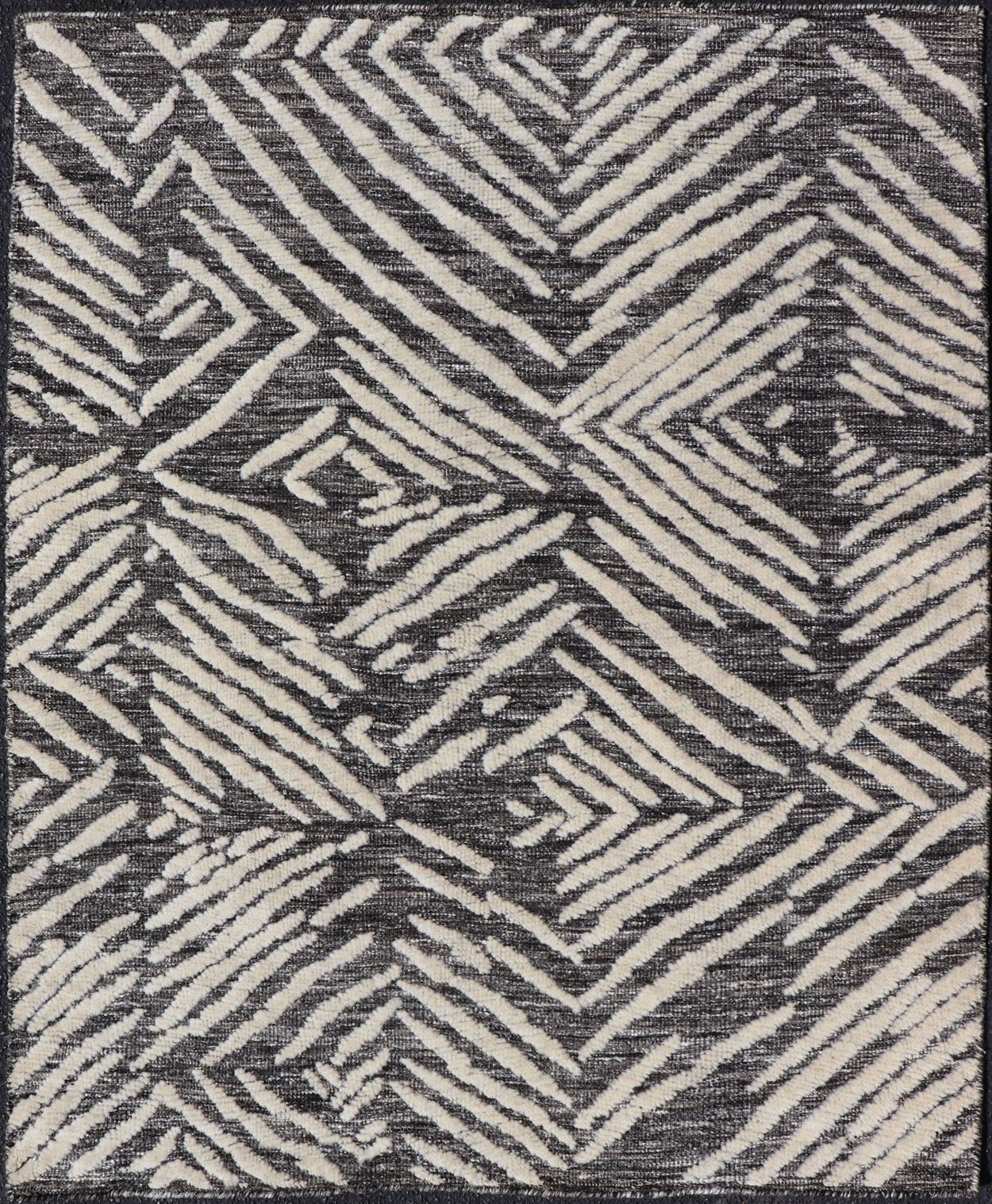 Small Area Rug With Contemporary Stripes Pattern on Dark Gray Background Measures 3'11 x 4'11 This exotic and contemporary piece is small but is very stylish. The abstract pattern loosely resembles stripes in a fashionable way. The backgr... - Keivan Woven ArtsIN - ILM - 164 - CB - 3770 - 20842