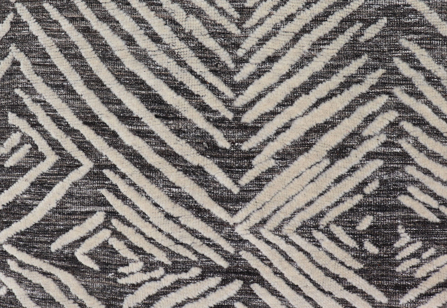 Small Area Rug With Contemporary Stripes Pattern on Dark Gray Background Measures 3'11 x 4'11 This exotic and contemporary piece is small but is very stylish. The abstract pattern loosely resembles stripes in a fashionable way. The backgr... - Keivan Woven ArtsIN - ILM - 164 - CB - 3770 - 20842