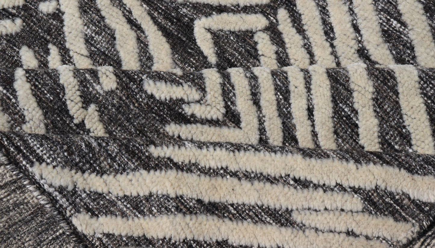 Small Area Rug With Contemporary Stripes Pattern on Dark Gray Background Measures 3'11 x 4'11 This exotic and contemporary piece is small but is very stylish. The abstract pattern loosely resembles stripes in a fashionable way. The backgr... - Keivan Woven ArtsIN - ILM - 164 - CB - 3770 - 20842
