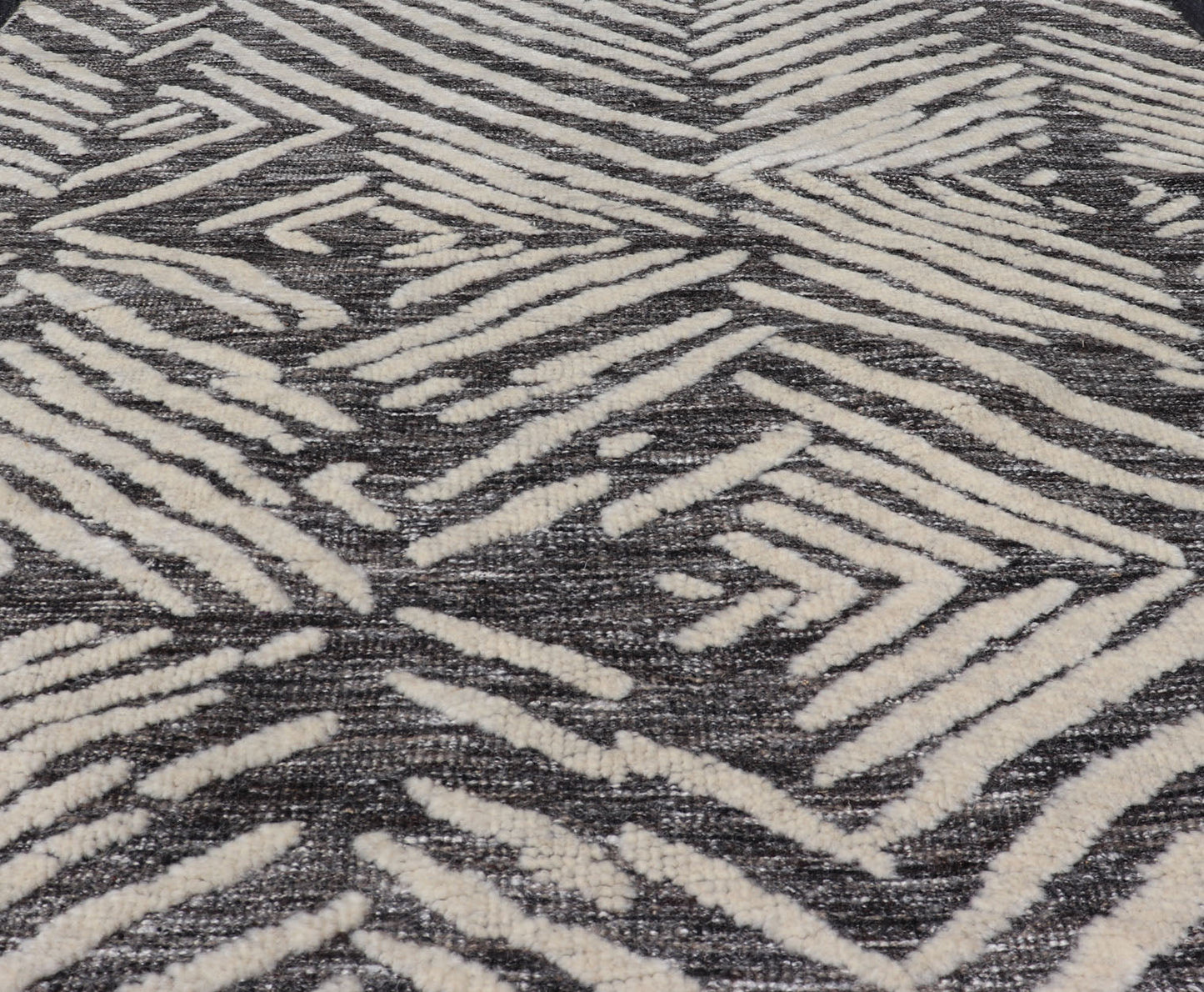Small Area Rug With Contemporary Stripes Pattern on Dark Gray Background Measures 3'11 x 4'11 This exotic and contemporary piece is small but is very stylish. The abstract pattern loosely resembles stripes in a fashionable way. The backgr... - Keivan Woven ArtsIN - ILM - 164 - CB - 3770 - 20842