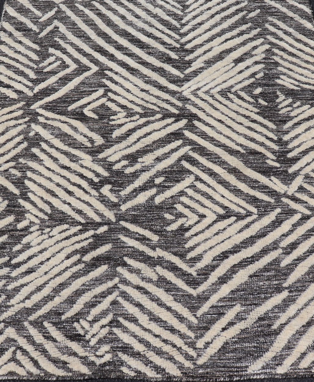 Small Area Rug With Contemporary Stripes Pattern on Dark Gray Background Measures 3'11 x 4'11 This exotic and contemporary piece is small but is very stylish. The abstract pattern loosely resembles stripes in a fashionable way. The backgr... - Keivan Woven ArtsIN - ILM - 164 - CB - 3770 - 20842