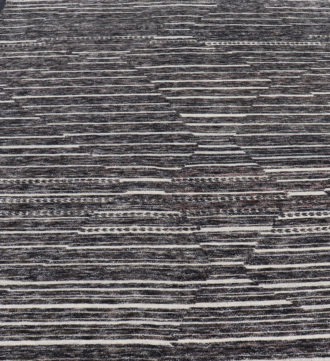 Sub - Geometric Diamond Stripes Modern Casual Rug in Black and Ivory Measures 8 x 9'11 This unique piece features asymmetrical horizontal stripes rendered in black and ivory. The field cleverly places a diamond pattern within the stripes ... - Keivan Woven ArtsIN - ILM - 169 - VT - 6286 - 20940Rug