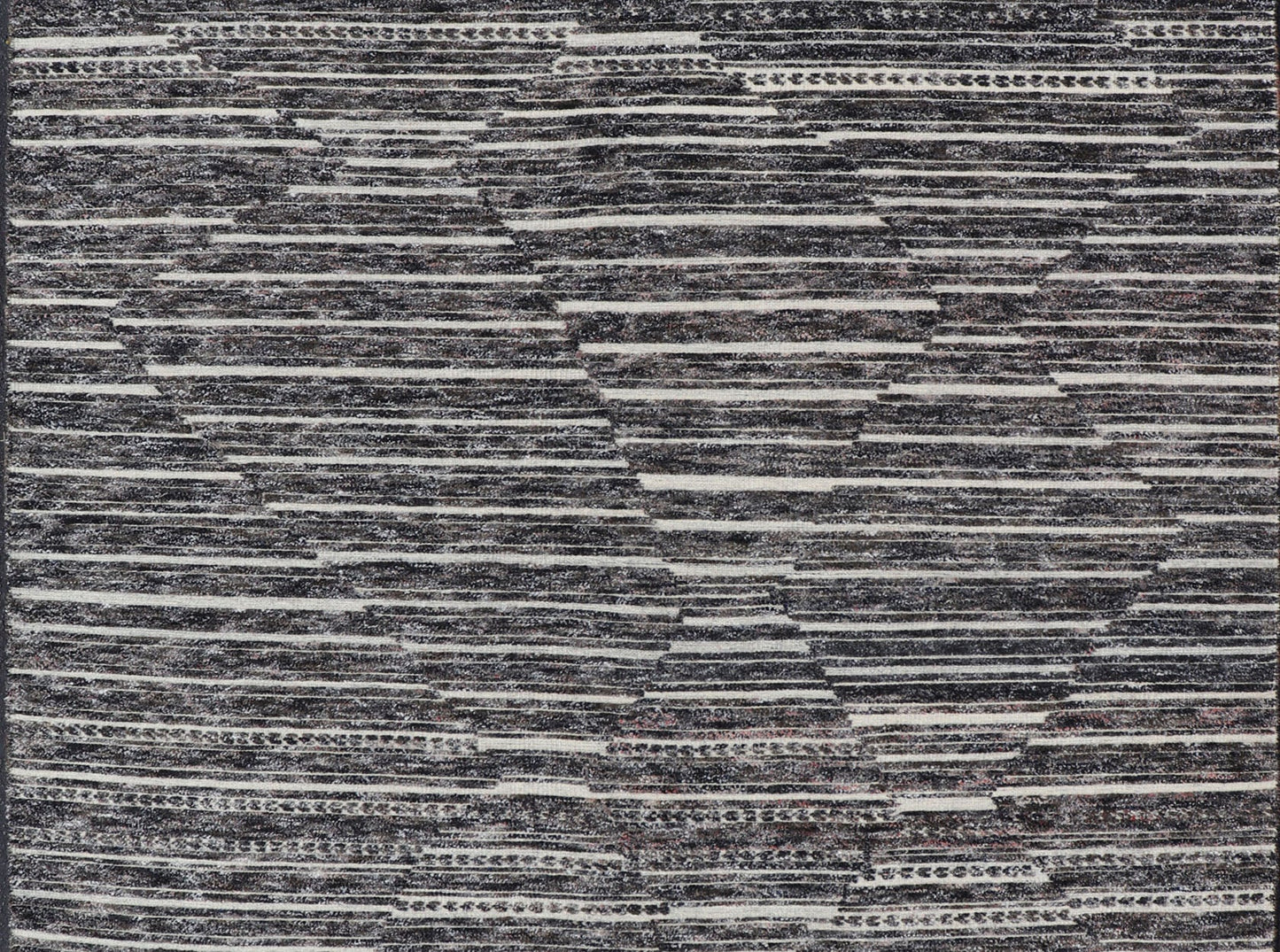 Sub - Geometric Diamond Stripes Modern Casual Rug in Black and Ivory Measures 8 x 9'11 This unique piece features asymmetrical horizontal stripes rendered in black and ivory. The field cleverly places a diamond pattern within the stripes ... - Keivan Woven ArtsIN - ILM - 169 - VT - 6286 - 20940Rug
