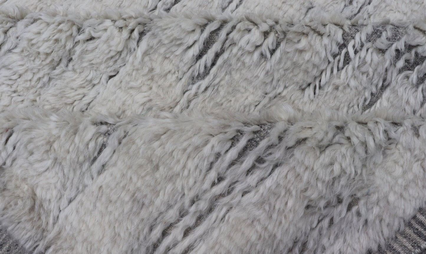 Modern Hand Knotted Large Rug Featuring Light Gray and Cream Panel Design in Soft Wool Measures 10' x 13'10 This large area Indian modern casual rug features a minimalistic panel design, with brick shaped pieces of high piled soft wool i... - Keivan Woven ArtsIN - ILM - 170 - CS - 6116 - 20994Rug