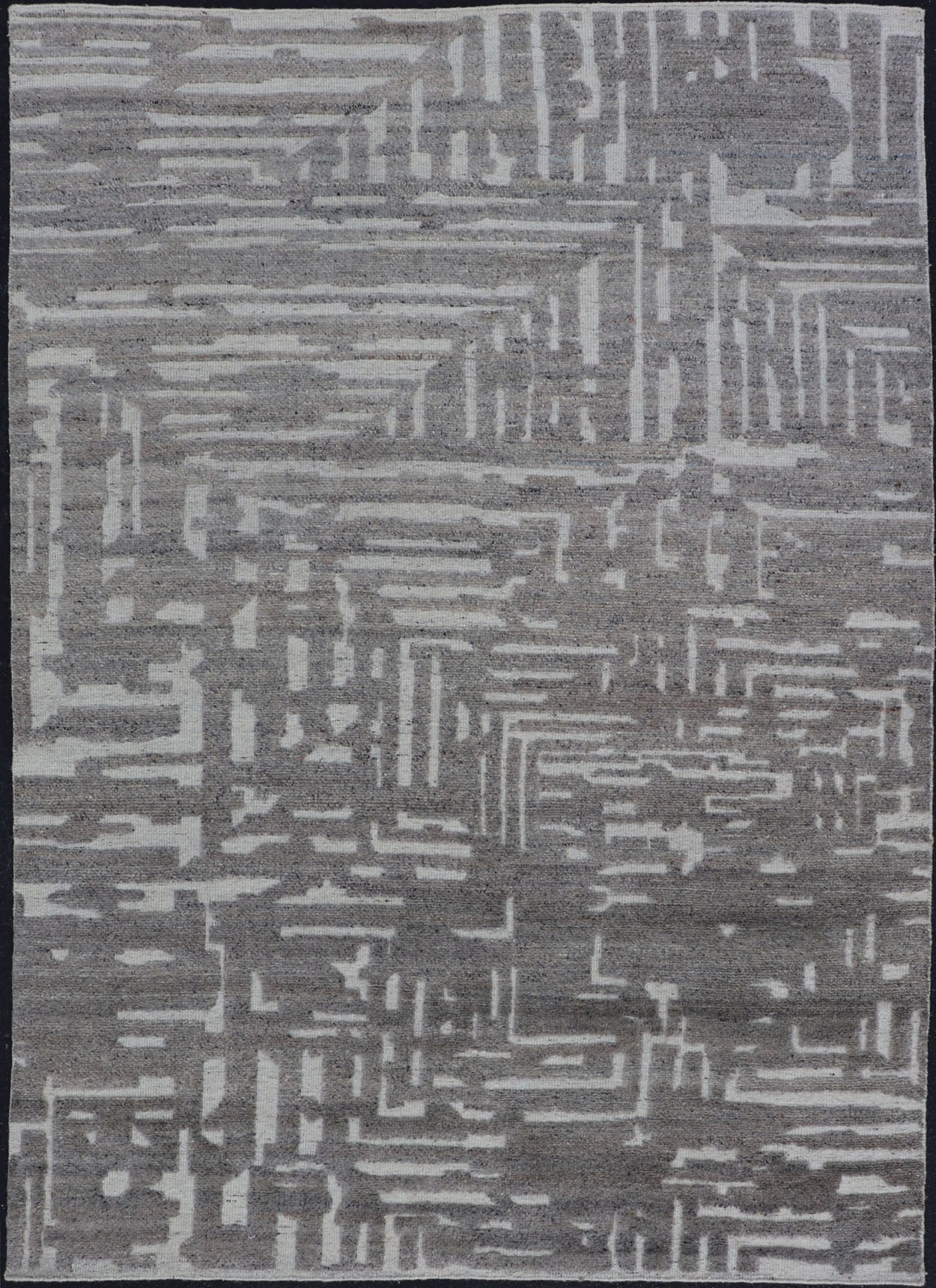 Modern Hand Knotted Wool Area Rug in Cream and Light Gray With Abstract Design Measures 5'8 x 8'5 This modern area rug was hand - knotted in during the 2020's. The field features a sub - geometric abstract design cover the entirety of the fa... - Keivan Woven ArtsIN - ILM - 172 - HW - 2330 - 21006Rug