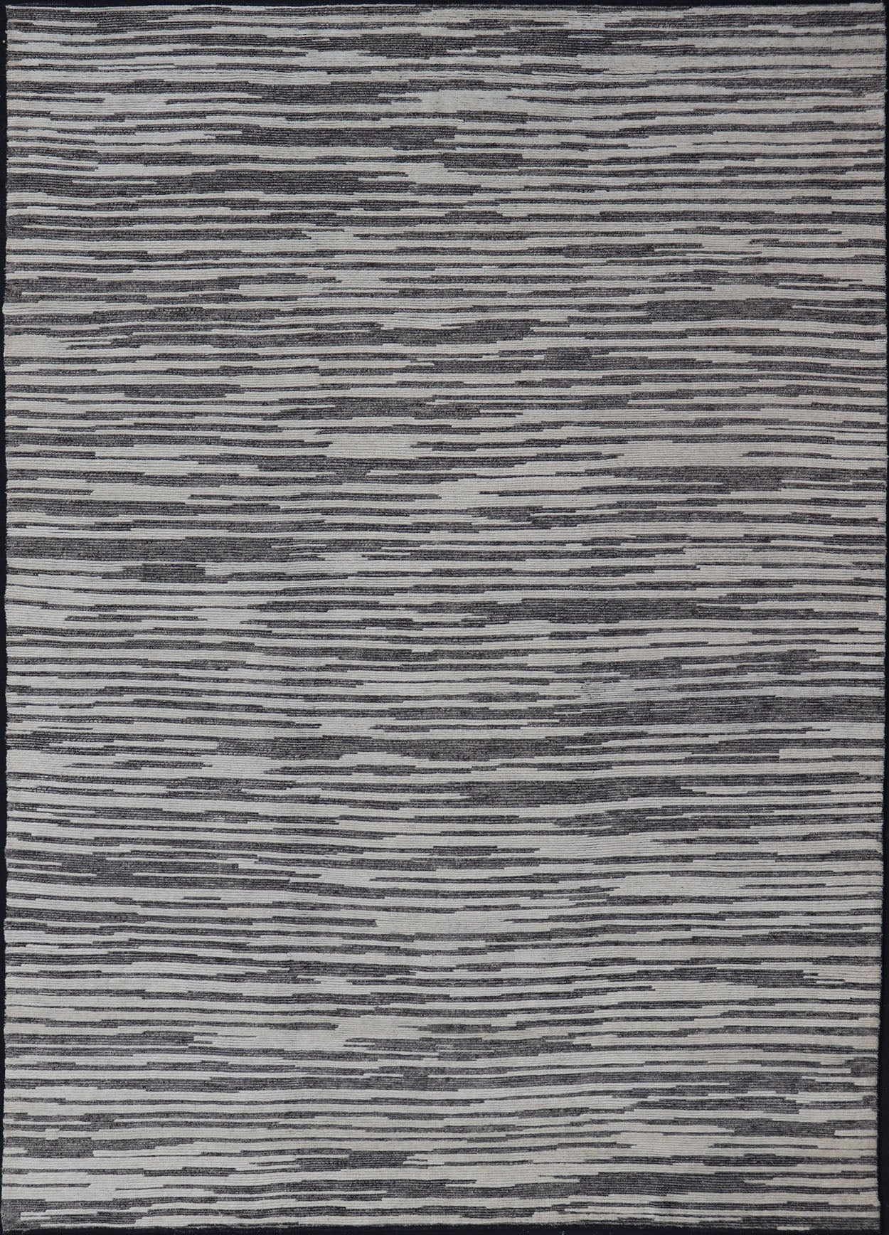 Cream and Charcoal Wood Grain Designed Indian Rug Hand - Knotted With Wool Measures: 10'2 x 14'0 Country of Origin: India; Type: Modern; Design: Sub - Geometric, Abstract, Modern, Wood Grain; Keivan Woven Arts: rug IN - ILM - 3395 - RD - 15A; Large... - Keivan Woven ArtsIN - ILM - 3395 - RD - 15A - 17340