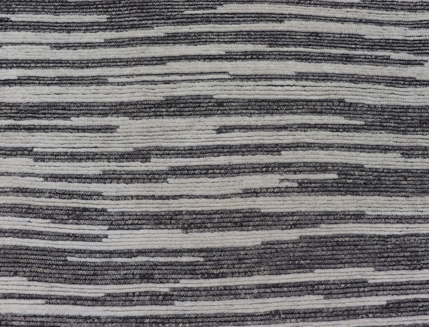 Cream and Charcoal Wood Grain Designed Indian Rug Hand - Knotted With Wool Measures: 10'2 x 14'0 Country of Origin: India; Type: Modern; Design: Sub - Geometric, Abstract, Modern, Wood Grain; Keivan Woven Arts: rug IN - ILM - 3395 - RD - 15A; Large... - Keivan Woven ArtsIN - ILM - 3395 - RD - 15A - 17340