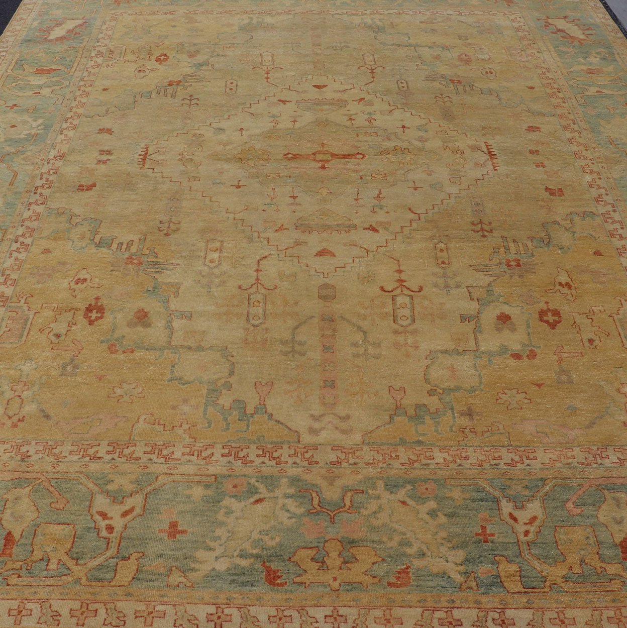 Oversized Hand - Knotted Tribal Diamond Oushak in Tan and Green Tones Measures 10'3 x 14'3 Country of Origin: India; Type: Oushak; Design: All - Over, Medallion; Keivan Woven Arts: rug IN - JVD - 6017; Oversized Hand - Knotted Tribal Diamond O... - Keivan Woven ArtsIN - JVD - 6017 - 15438Rug