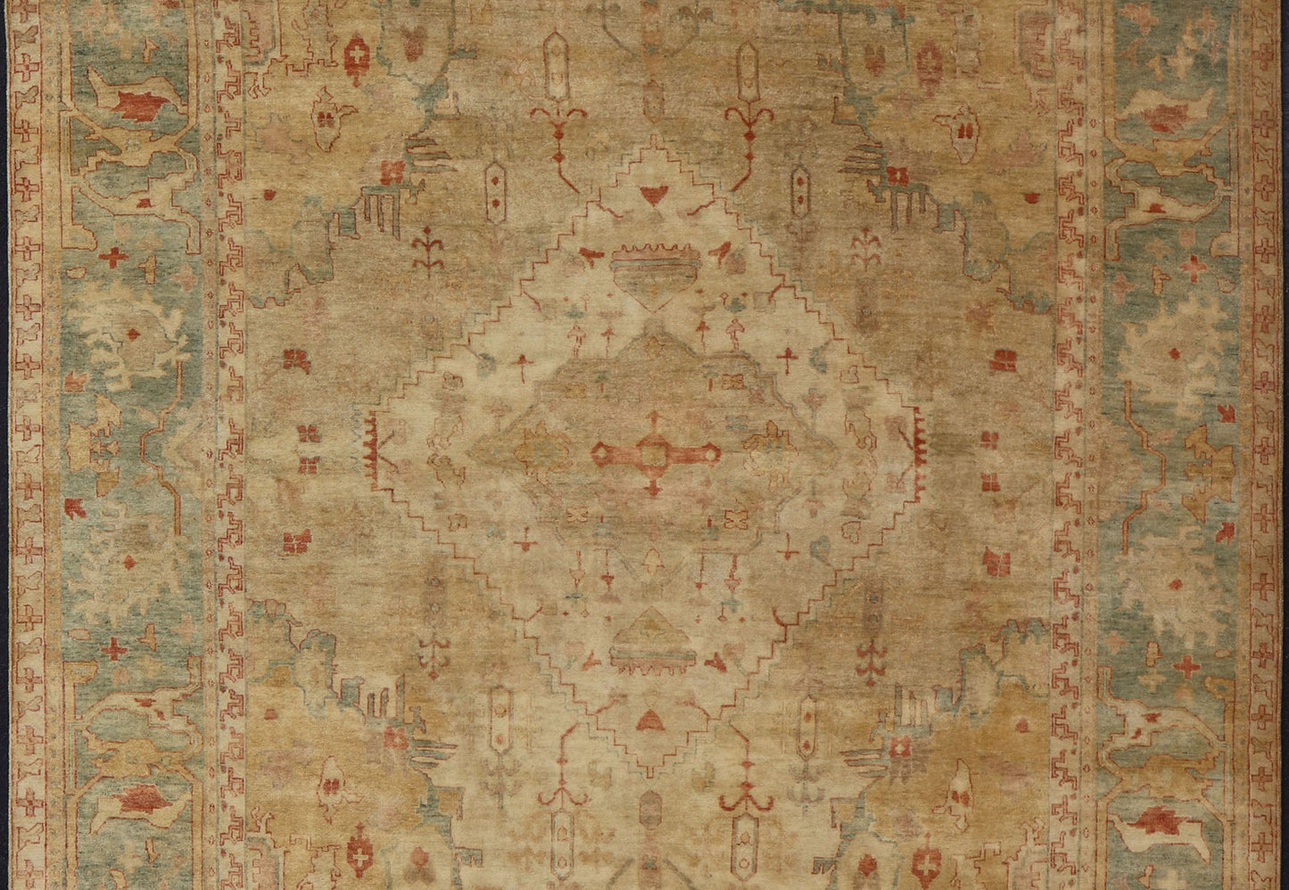 Oversized Hand - Knotted Tribal Diamond Oushak in Tan and Green Tones Measures 10'3 x 14'3 Country of Origin: India; Type: Oushak; Design: All - Over, Medallion; Keivan Woven Arts: rug IN - JVD - 6017; Oversized Hand - Knotted Tribal Diamond O... - Keivan Woven ArtsIN - JVD - 6017 - 15438Rug