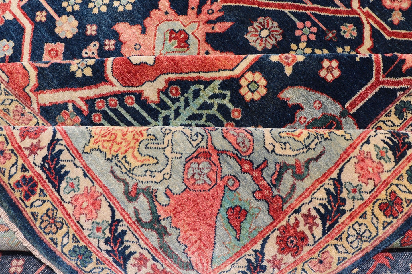 Large Modern Indian Wool Bidjar Rug in Blues, Reds, and Pinks Measures 10'0 x 14'1 Country of Origin: India; Type: Bidjar; Design: All - Over, Floral; Keivan Woven Arts: rug IN - JVD - 6023; Large Modern Indian Wool Bidjar Rug in Blues, Re... - Keivan Woven ArtsIN - JVD - 6023 - 15454
