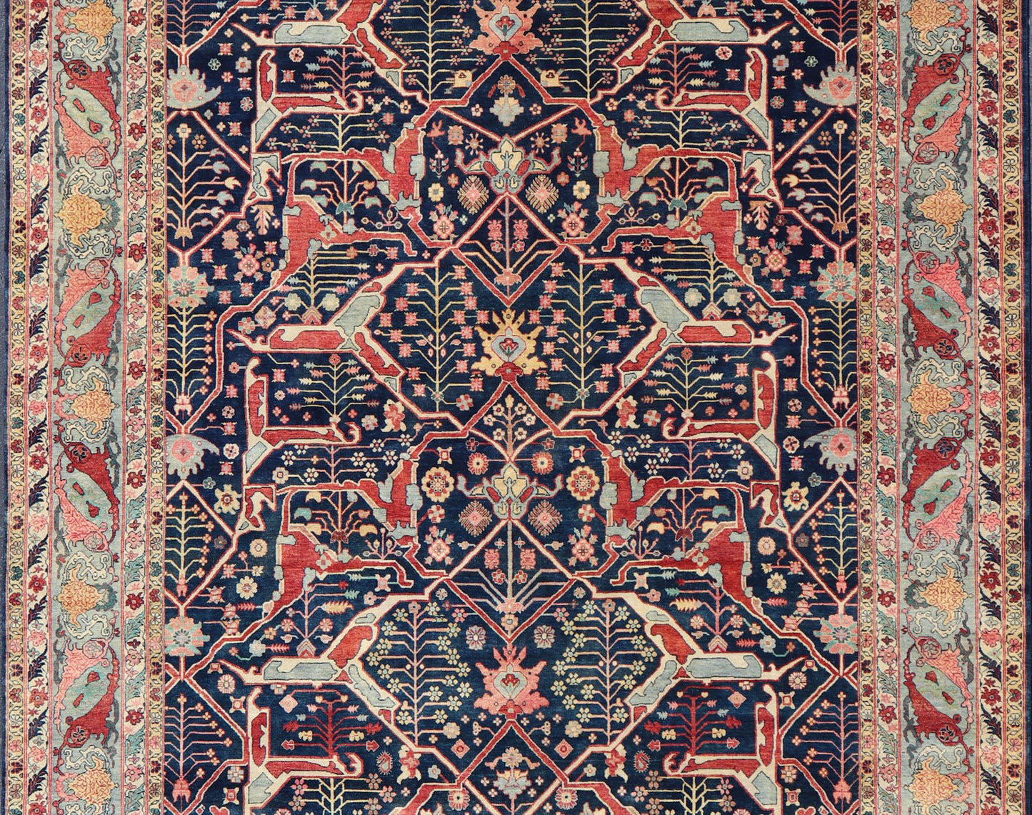 Large Modern Indian Wool Bidjar Rug in Blues, Reds, and Pinks Measures 10'0 x 14'1 Country of Origin: India; Type: Bidjar; Design: All - Over, Floral; Keivan Woven Arts: rug IN - JVD - 6023; Large Modern Indian Wool Bidjar Rug in Blues, Re... - Keivan Woven ArtsIN - JVD - 6023 - 15454