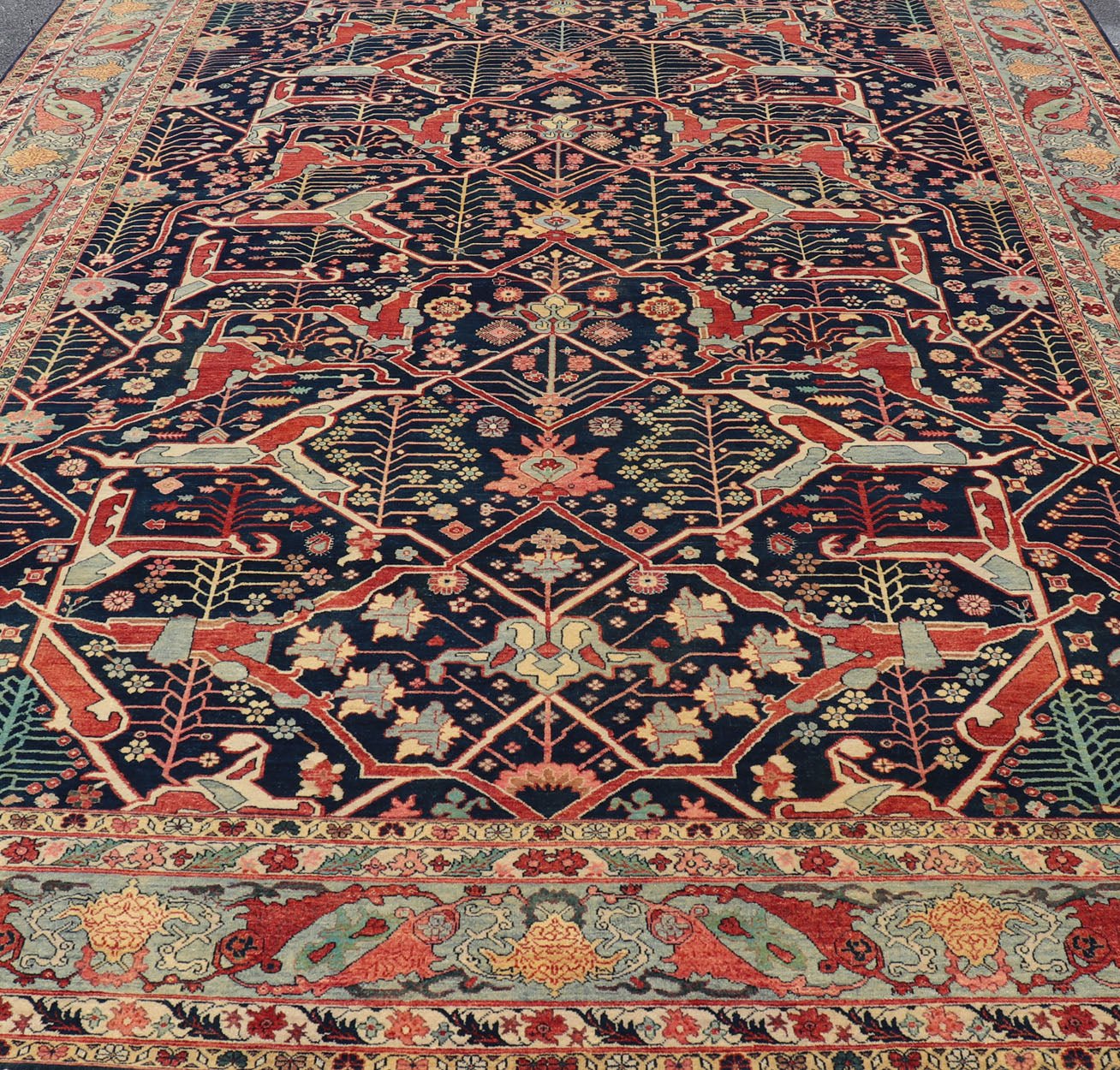 Large Modern Indian Wool Bidjar Rug in Blues, Reds, and Pinks Measures 10'0 x 14'1 Country of Origin: India; Type: Bidjar; Design: All - Over, Floral; Keivan Woven Arts: rug IN - JVD - 6023; Large Modern Indian Wool Bidjar Rug in Blues, Re... - Keivan Woven ArtsIN - JVD - 6023 - 15454