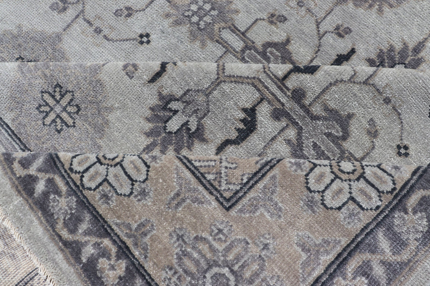 Hand - Knotted Wool Oushak Area Rug in Gray and Muted Tones Measures 8'8 x 12'0 Country of Origin: India; Type: Oushak; Design: All - Over, Floral; Keivan Woven Arts; IN - TVN - 6023; Hand - Knotted Wool Oushak Area Rug in Gray and Muted Tones... - Keivan Woven ArtsIN - TVN - 0450 - 15458