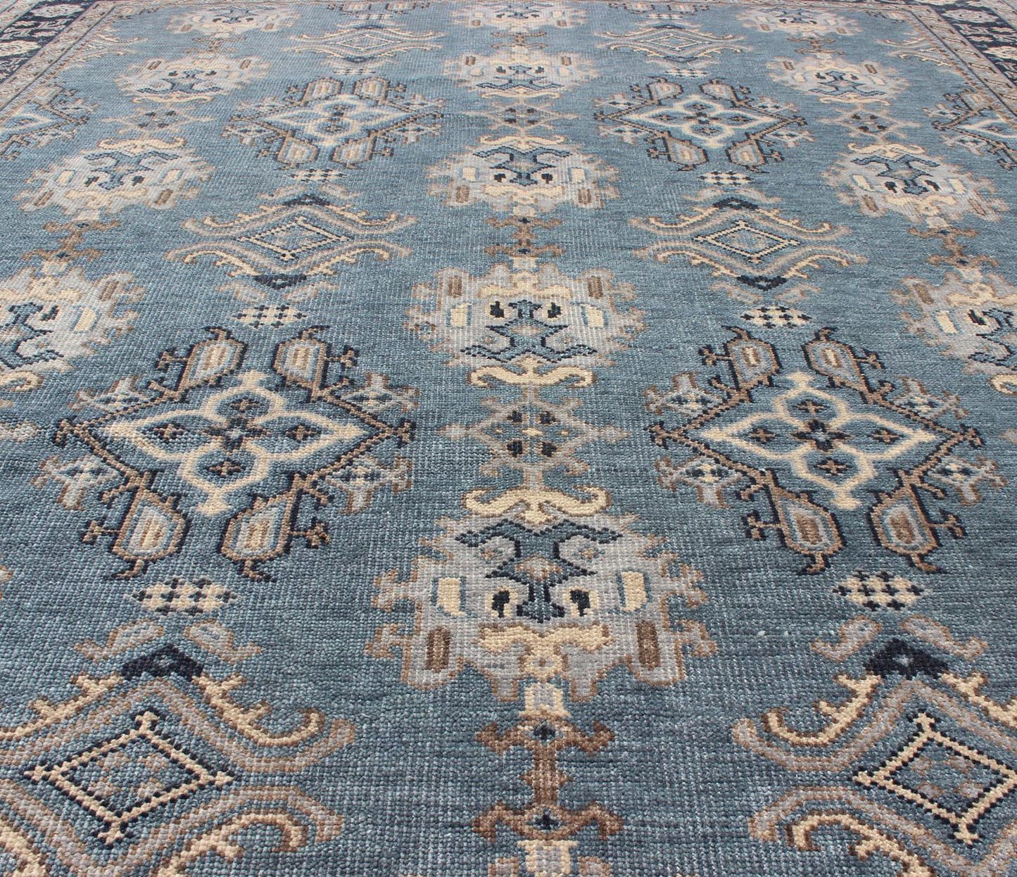 Blue and Brown Hand - Knotted Indian Wool Oushak Area Rug With All - Over Design Measures 7'11 x 9'9 Country of Origin: India; Type: Oushak; Design: All - Over, Floral; Keivan Woven Arts: IN - TVN - 101; Blue and Taupe Hand - Knotted Indian Wool Ous... - Keivan Woven ArtsIN - TVN - 101 - 9645Rug