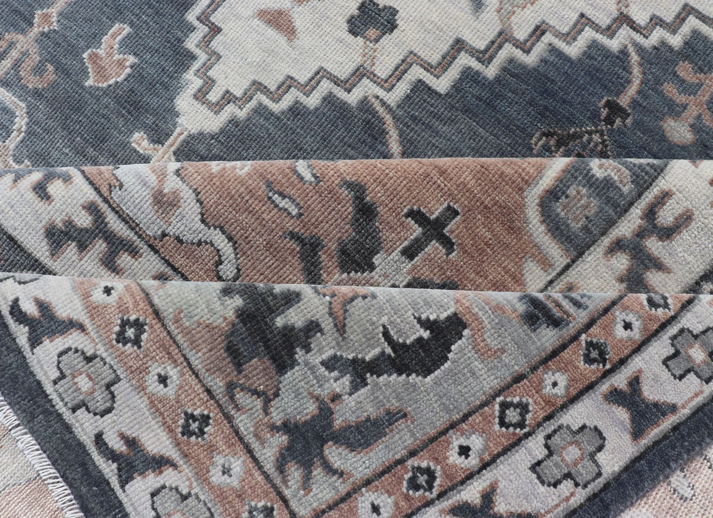 Wool Indian Oushak With Botanical Design in Taupe, Charcoal, Ivory, and Orange Measures 9'0 x 12'4 Country of Origin: India; Type: Oushak; Design: All - Over, Botanical, Motif; Keivan Woven Arts: rug IN - TVN - 1093; Wool Indian Oushak ... - Keivan Woven ArtsIN - TVN - 1093 - 15464Rug