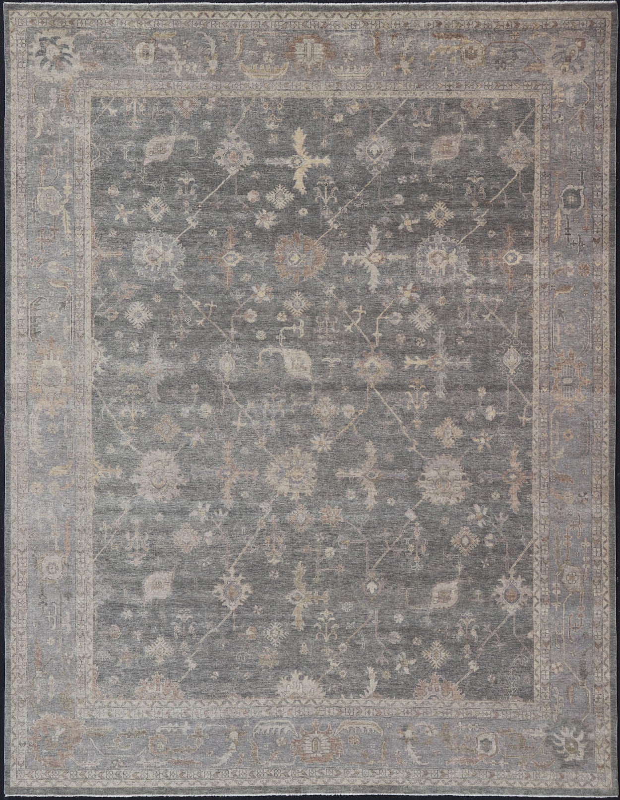 Hand - Woven Indian Oushak Wool Rug With Faded Blues and Gray's Measures 11'10 x 15'2 Country of Origin: India; Type: Oushak; Design: All - Over, Floral; Keivan Woven Arts; rug IN - TVN - 1411; Large Hand - Woven Indian Oushak Wool Rug With F... - Keivan Woven ArtsIN - TVN - 1411 - 15474Rug