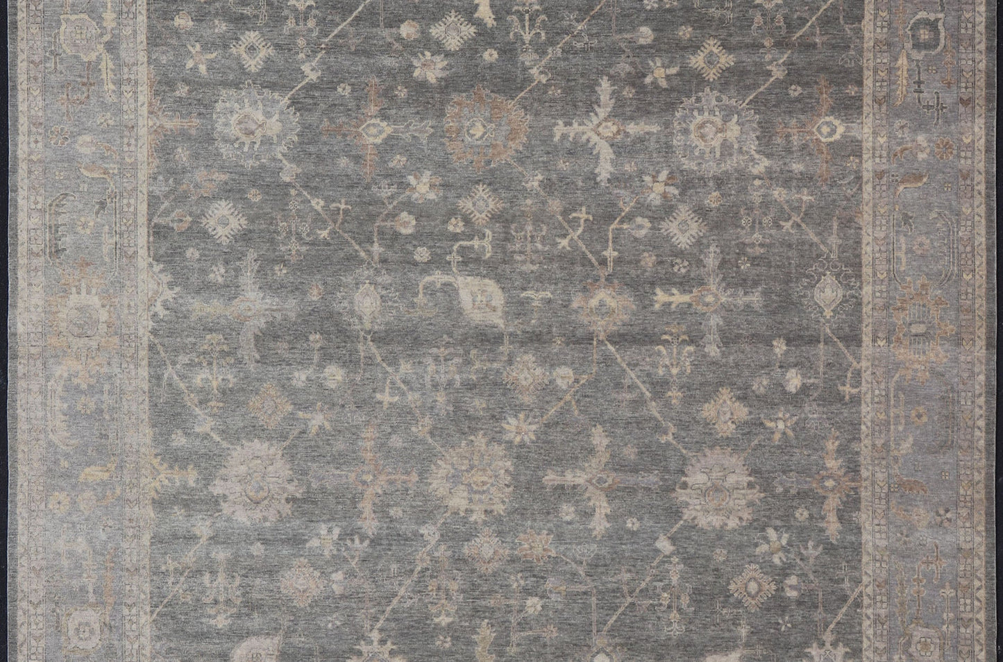 Hand - Woven Indian Oushak Wool Rug With Faded Blues and Gray's Measures 11'10 x 15'2 Country of Origin: India; Type: Oushak; Design: All - Over, Floral; Keivan Woven Arts; rug IN - TVN - 1411; Large Hand - Woven Indian Oushak Wool Rug With F... - Keivan Woven ArtsIN - TVN - 1411 - 15474Rug
