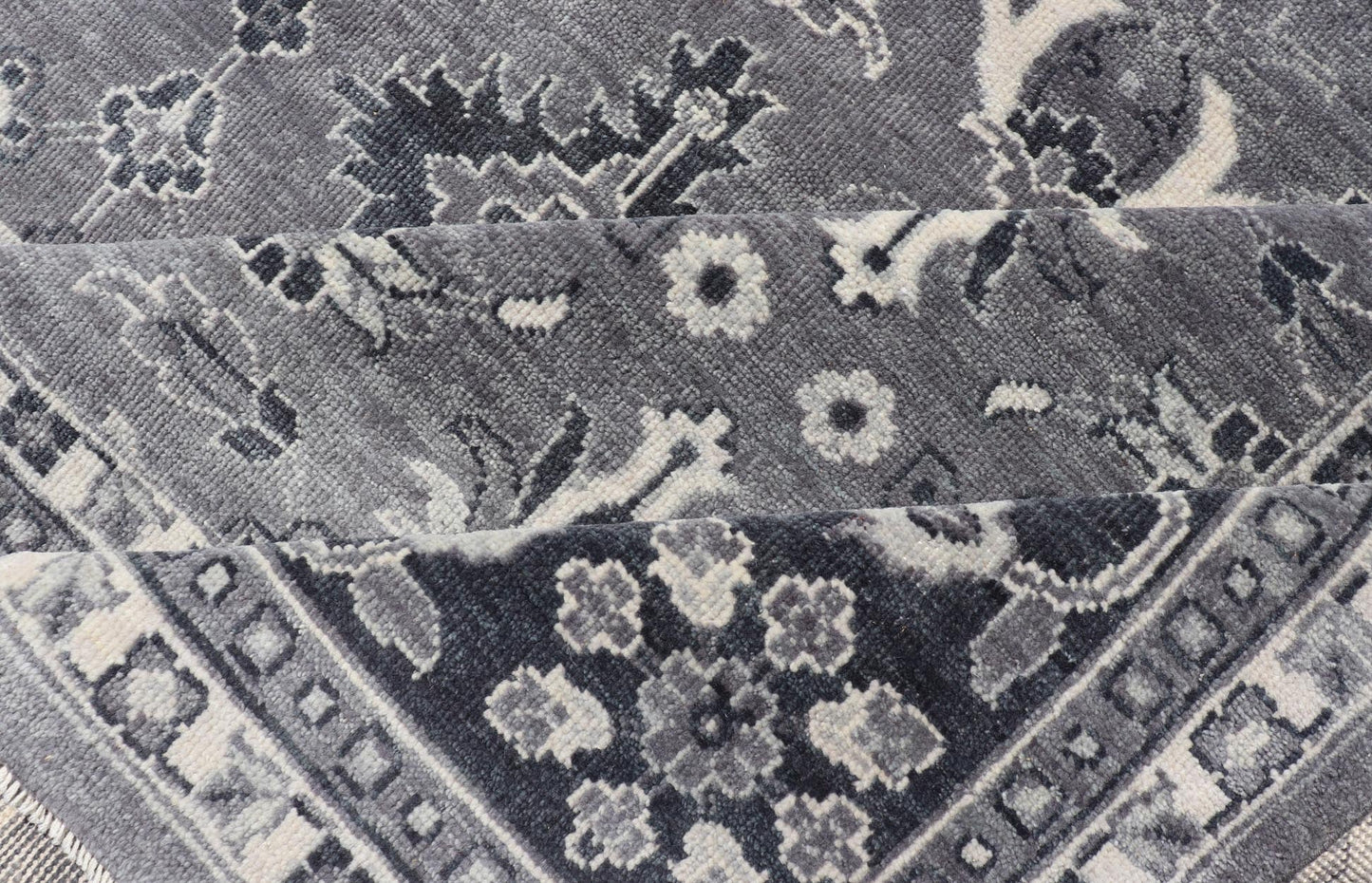 Floral Motif Khotan Area Rug by Keivan Woven Arts in Wool Measures 9'0 x 12'0 Country of Origin: India; Type: Khotan; Design: Floral, All - Over, Geometric Floral; Keivan Woven Arts; rug IN - TVN - 1457; Floral Motif Charcoal and Gray Muted Indian Kho... - Keivan Woven ArtsIN - TVN - 1457 - 15566Rug