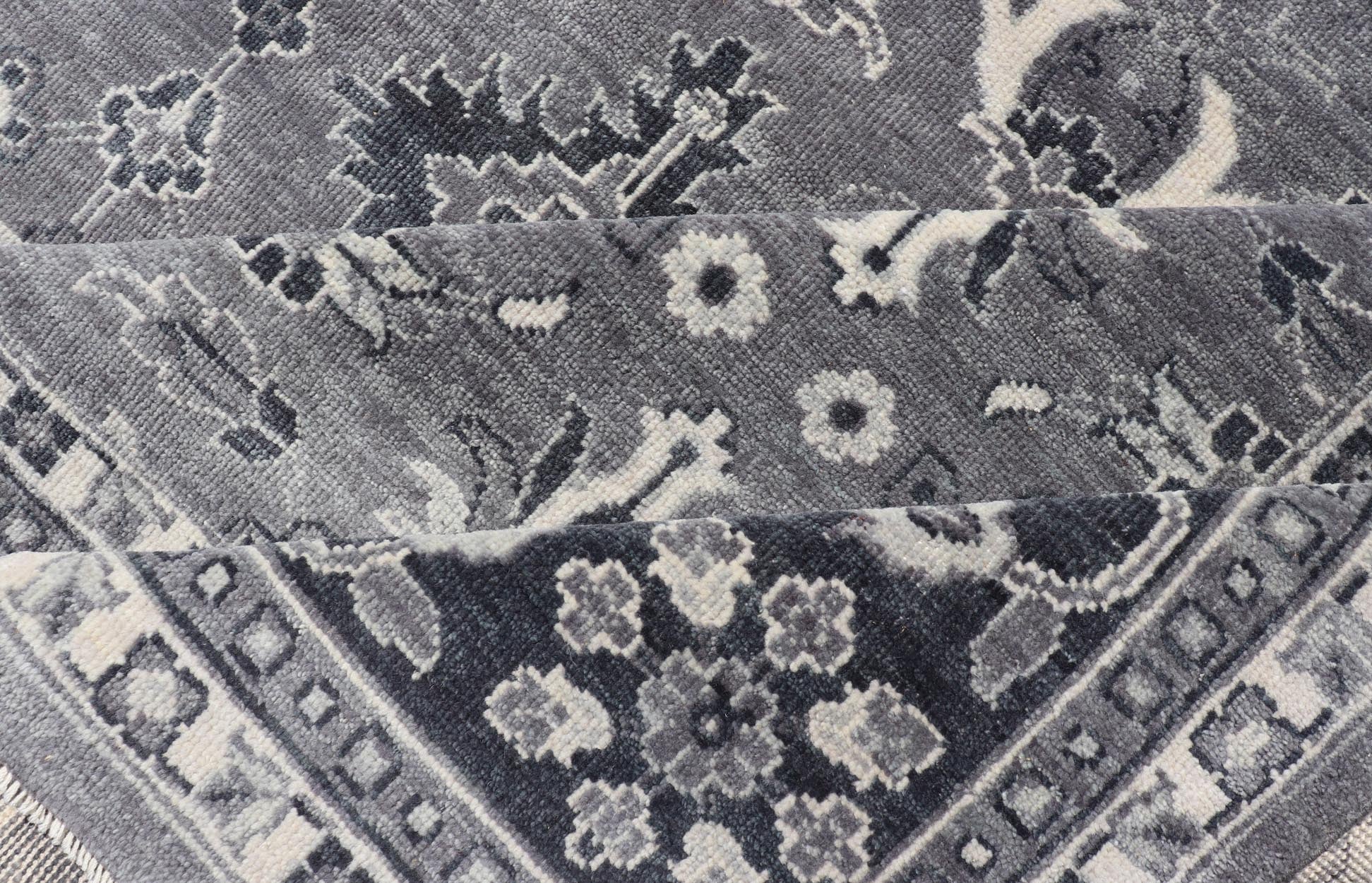 Floral Motif Khotan Area Rug by Keivan Woven Arts in Wool Measures 9'0 x 12'0 Country of Origin: India; Type: Khotan; Design: Floral, All - Over, Geometric Floral; Keivan Woven Arts; rug IN - TVN - 1457; Floral Motif Charcoal and Gray Muted Indian Kho... - Keivan Woven ArtsIN - TVN - 1457 - 15566Rug