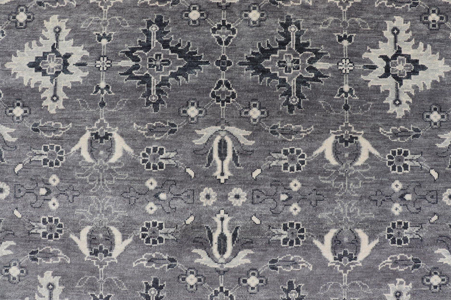 Floral Motif Khotan Area Rug by Keivan Woven Arts in Wool Measures 9'0 x 12'0 Country of Origin: India; Type: Khotan; Design: Floral, All - Over, Geometric Floral; Keivan Woven Arts; rug IN - TVN - 1457; Floral Motif Charcoal and Gray Muted Indian Kho... - Keivan Woven ArtsIN - TVN - 1457 - 15566Rug