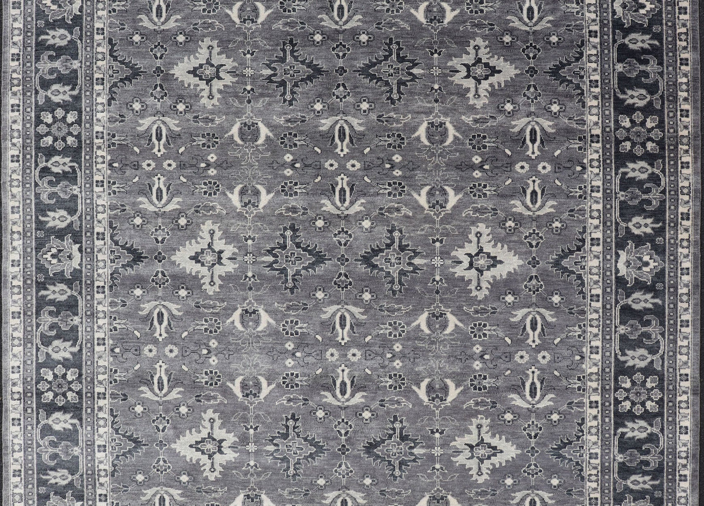 Floral Motif Khotan Area Rug by Keivan Woven Arts in Wool Measures 9'0 x 12'0 Country of Origin: India; Type: Khotan; Design: Floral, All - Over, Geometric Floral; Keivan Woven Arts; rug IN - TVN - 1457; Floral Motif Charcoal and Gray Muted Indian Kho... - Keivan Woven ArtsIN - TVN - 1457 - 15566Rug