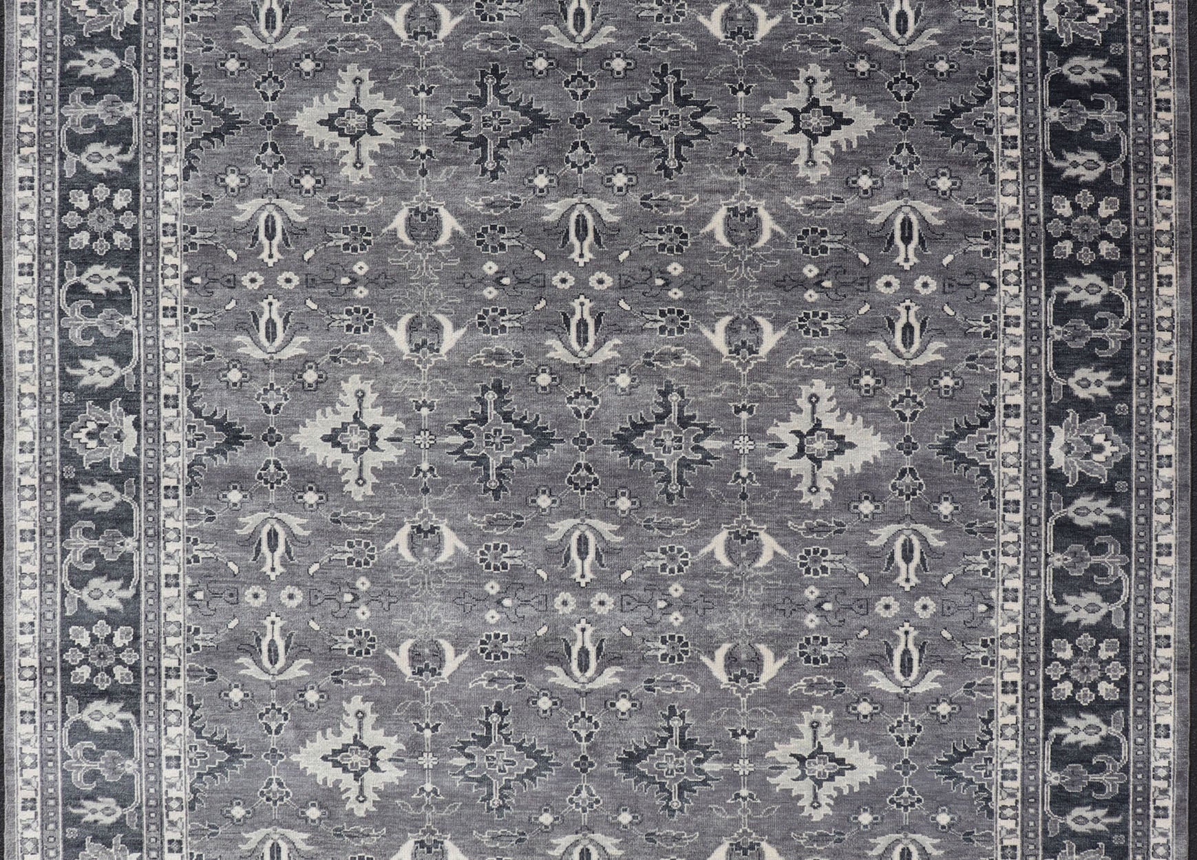 Floral Motif Khotan Area Rug by Keivan Woven Arts in Wool Measures 9'0 x 12'0 Country of Origin: India; Type: Khotan; Design: Floral, All - Over, Geometric Floral; Keivan Woven Arts; rug IN - TVN - 1457; Floral Motif Charcoal and Gray Muted Indian Kho... - Keivan Woven ArtsIN - TVN - 1457 - 15566Rug