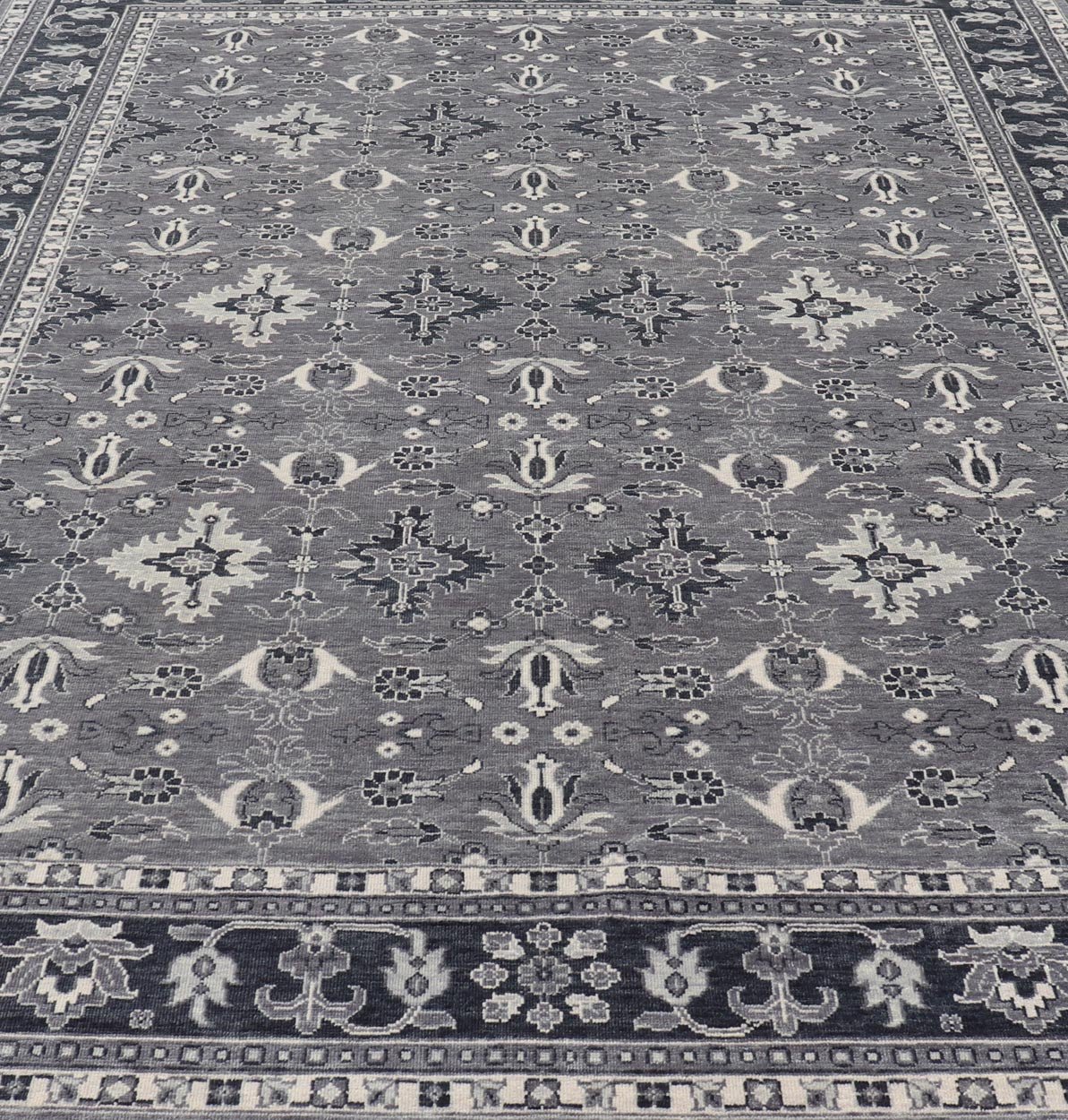 Floral Motif Khotan Area Rug by Keivan Woven Arts in Wool Measures 9'0 x 12'0 Country of Origin: India; Type: Khotan; Design: Floral, All - Over, Geometric Floral; Keivan Woven Arts; rug IN - TVN - 1457; Floral Motif Charcoal and Gray Muted Indian Kho... - Keivan Woven ArtsIN - TVN - 1457 - 15566Rug