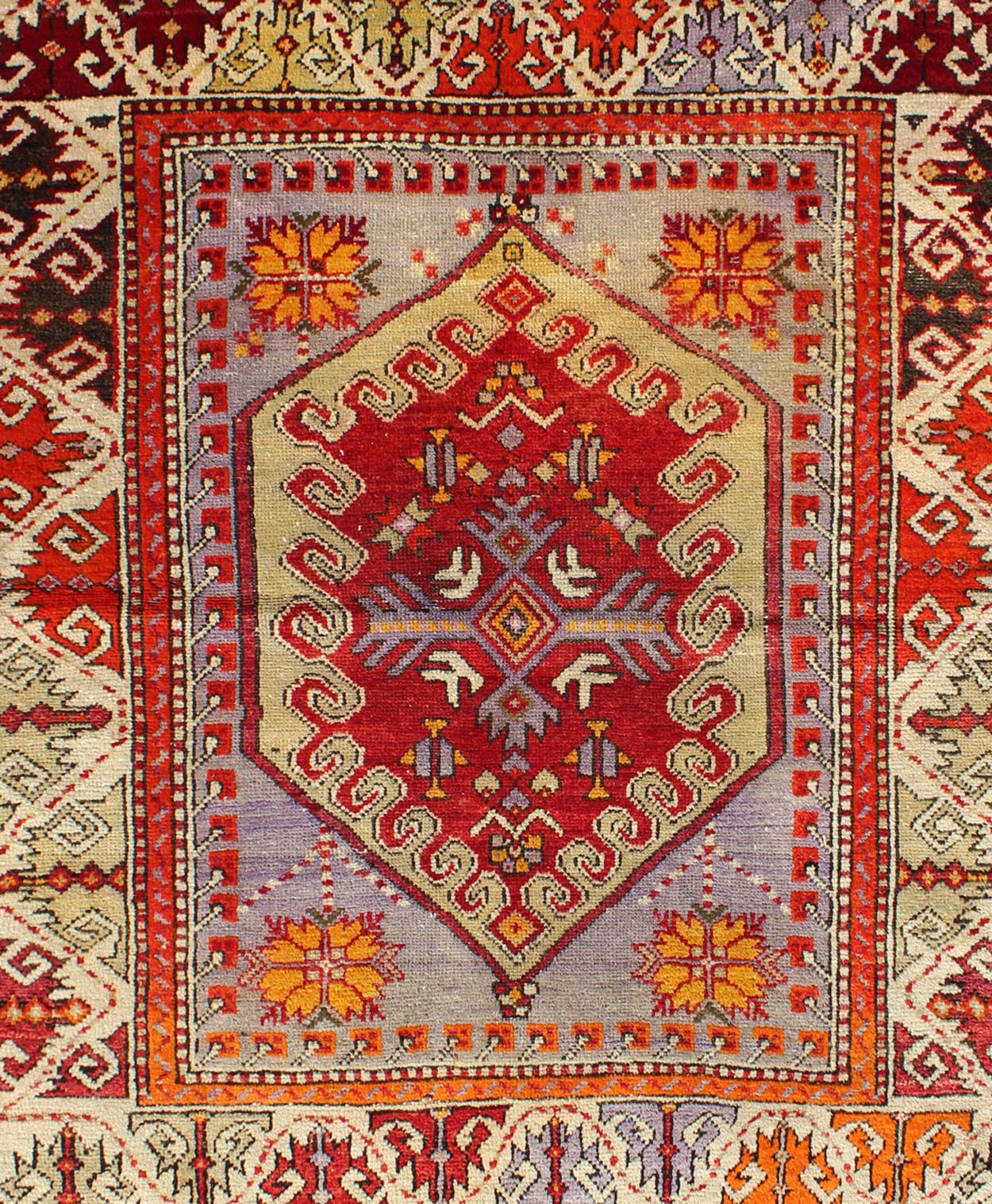 Colorful Early 20th Century Antique Turkish Oushak Rug with Medallion in Purple, rug j10 - 0402, country of origin / type: Turkey / Oushak, circa 1930 This antique Oushak rug features an intricate and complex design paired with a unique color comb... - Keivan Woven ArtsJ10 - 0402 - 1879Rug