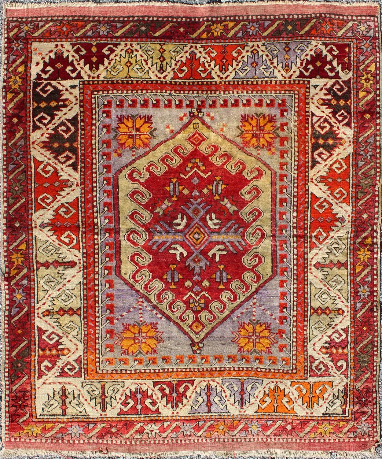 Colorful Early 20th Century Antique Turkish Oushak Rug with Medallion in Purple, rug j10 - 0402, country of origin / type: Turkey / Oushak, circa 1930 This antique Oushak rug features an intricate and complex design paired with a unique color comb... - Keivan Woven ArtsJ10 - 0402 - 1879Rug