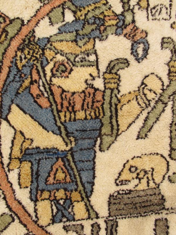 Large Tribal Vintage Circular Rug Likely from S. America or Scandinavia. Large Vintage Hand Knotted Circular Rug in Tribal Design. Possibly a South American Rug from Peru. Rug/J10 - 0901. Measures: 7' x 7' Vintage hand knotted rug h... - Keivan Woven ArtsJ10 - 0901 - 2113Rug