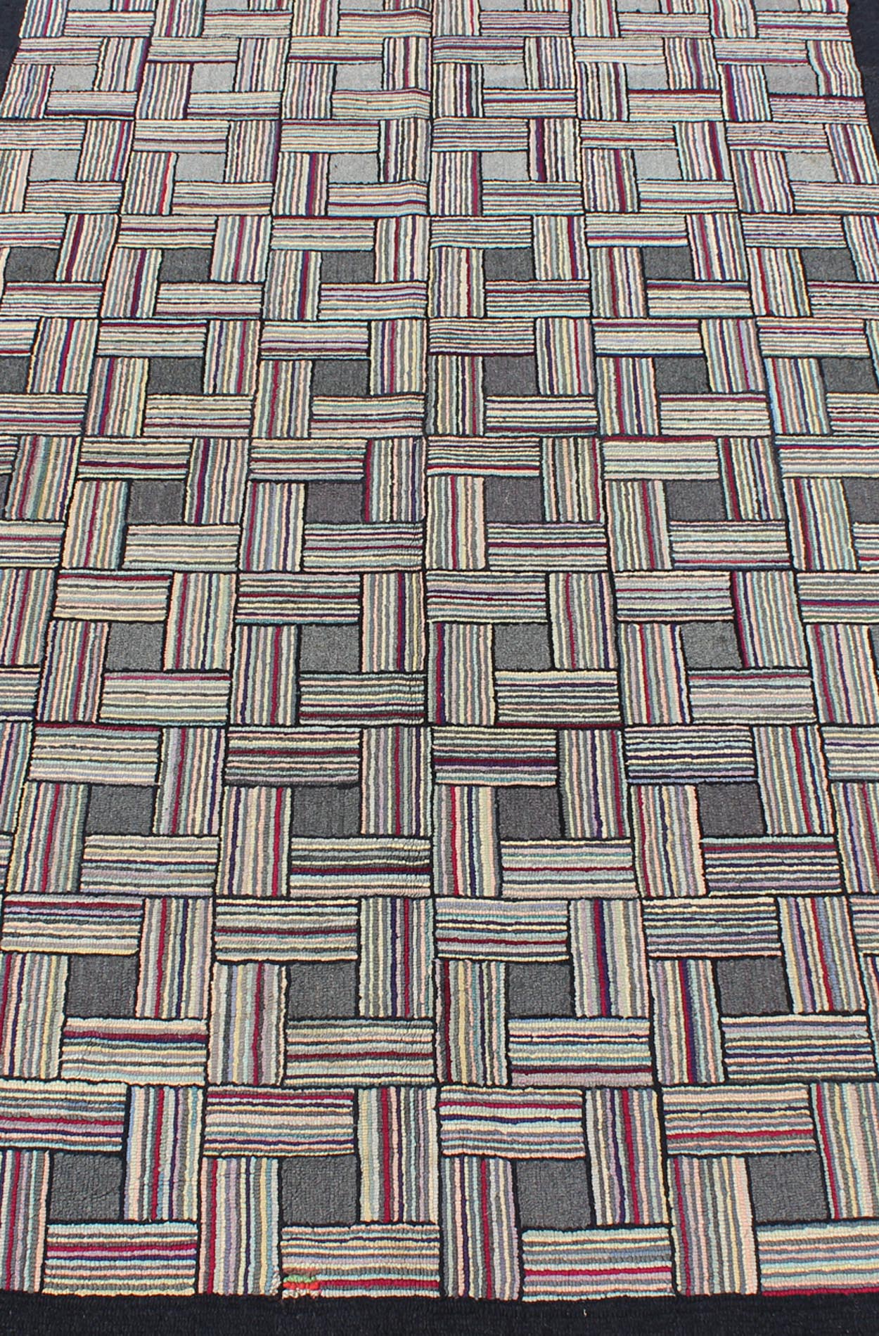 Checkerboard Antique American Hooked Rug with Geometric Designs Checkerboard antique American hooked rug with geometric designs, Keivan Woven Arts, rug J10 - 1004, country of origin / type: United States / Hooked, circa 1920 Ingenious in s... - Keivan Woven ArtsJ10 - 1004 - 1997Rug