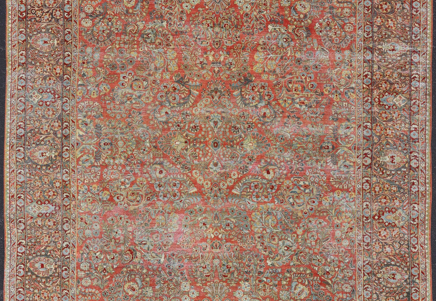 Antique Persian Sarouk withall - over floral design on a light red field. Keivan Woven Arts / J10 - 1101, country of origin / type: Iran / Sarouk circa 1920 Measures: 10'2 x 13'3 This wonderful early 20th century Persian Sarouk carpet features a mas... - Keivan Woven ArtsJ10 - 1101 - 2237Rug