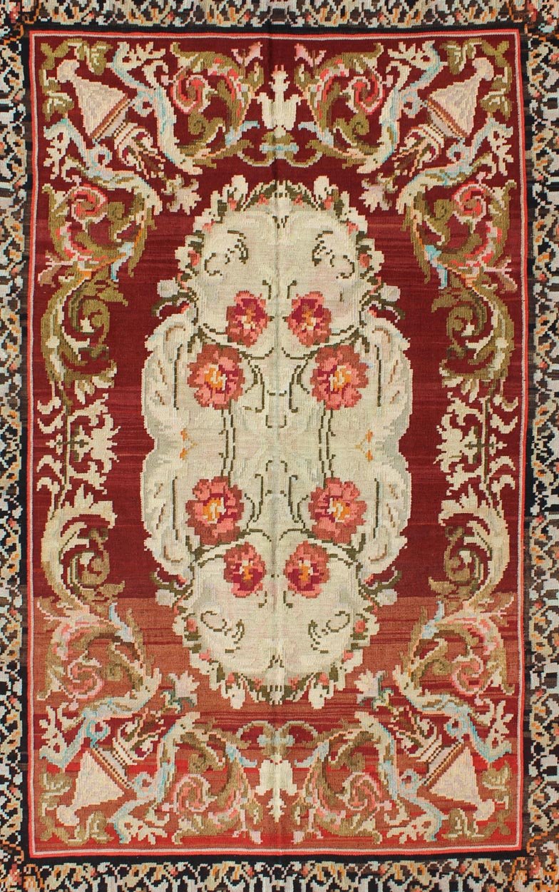 Keivan Woven Arts, 1940's Vintage Bessarabian Kilim Rug in Deep and Brilliant Colors Rug/ Kb - H - 401 - 13, Country/ Eastern European flat weave This beautiful Kilim was made in Eastern Europe in the Bessarabian Style. flat - weave vintage Bessarabian... - Keivan Woven ArtsKB - H - 401 - 13 - 1554Rug