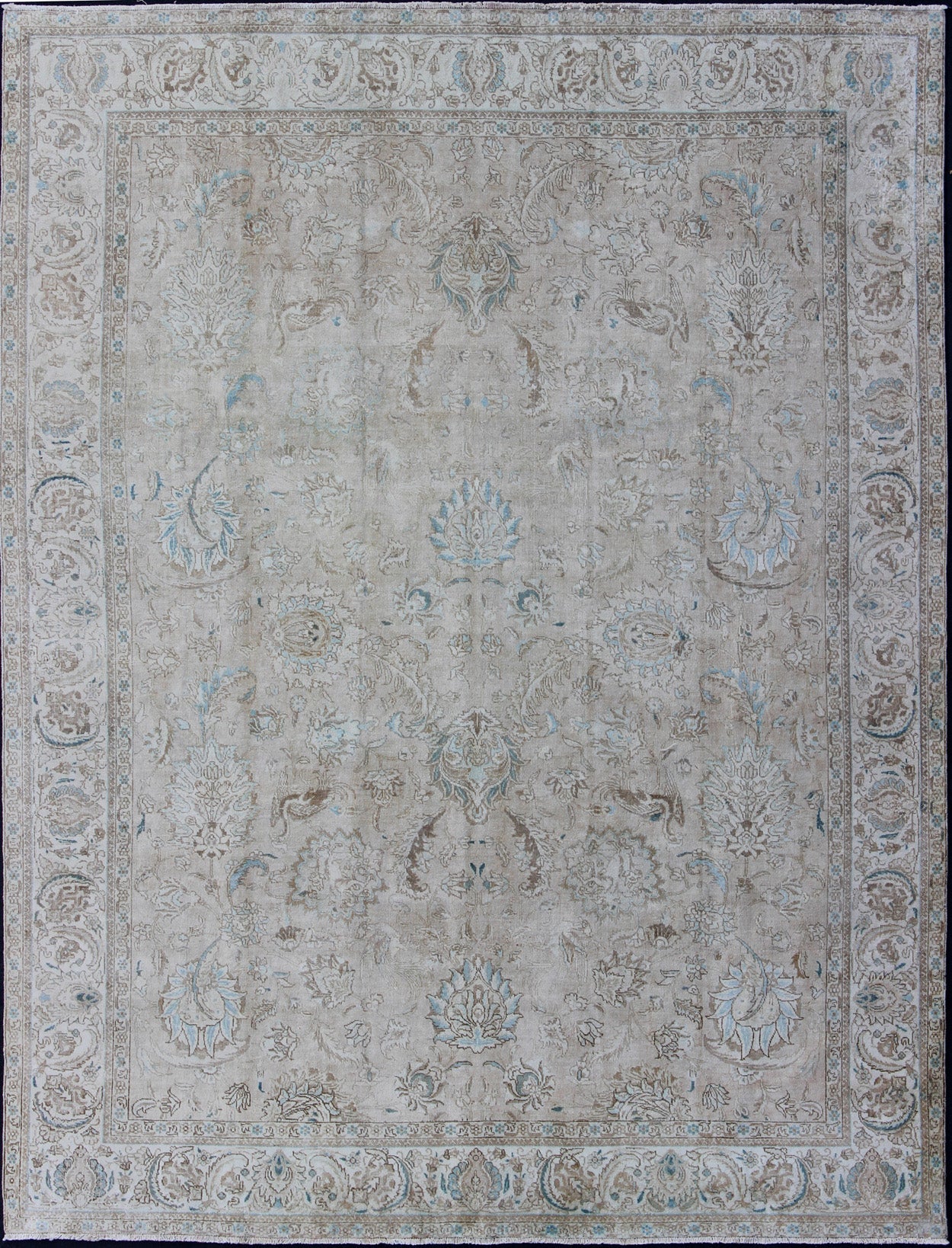 Muted Gray, Blue, and Ivory Vintage Persian Tabriz Rug with Floral Design kwa rugs Muted gray, blue, and ivory vintage Persian Tabriz rug with floral design, hd - tra, country of origin / type: Iran / Tabriz, circa 1950 This vintage Per... - Keivan Woven ArtsKB - HD - TRA - 2167Rug