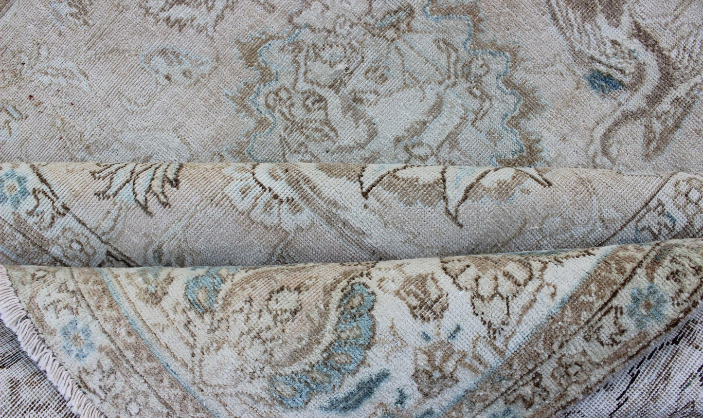 Muted Gray, Blue, and Ivory Vintage Persian Tabriz Rug with Floral Design kwa rugs Muted gray, blue, and ivory vintage Persian Tabriz rug with floral design, hd - tra, country of origin / type: Iran / Tabriz, circa 1950 This vintage Per... - Keivan Woven ArtsKB - HD - TRA - 2167Rug