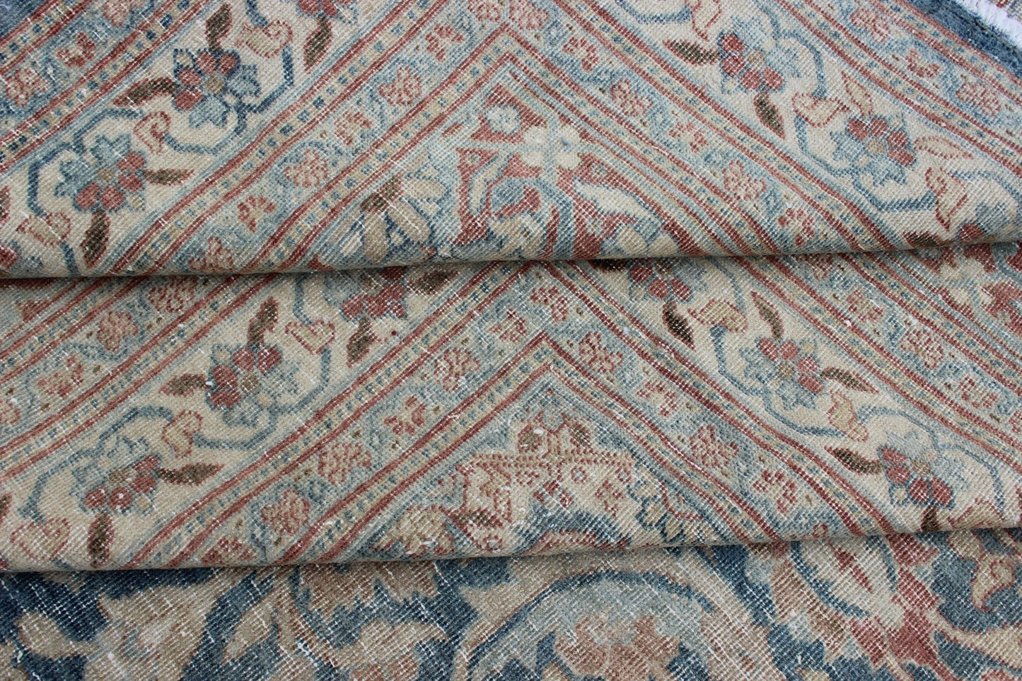 Large Antique Persian Tabriz Rug with Sub Geometric Herati Design in Light Blue. Cream, blue, charcoal and light brown and blue antique Persian Tabriz rug with sub - Geometric all over Herati design, rug / KB - NA - 180425, country of origin / type: ... - Keivan Woven ArtsKB - NA - 180425 - 8591