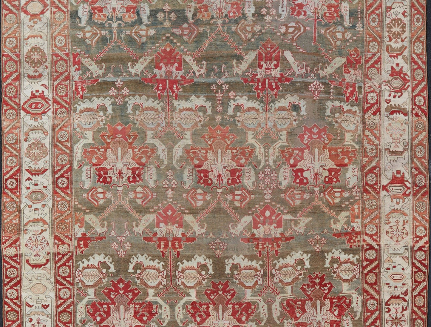 Antique Persian Large Scale Tribal Design Bakhtiari Rug in Multi Colors. All - over tribal large scale design antique Persian Bakhtiari rug in red, blue, green, ivory and pink. Keivan Woven Arts / rug KB - NA - 180427, country of origin / type: Iran / Bakhti... - Keivan Woven ArtsKB - NA - 180427 - 20854Rug