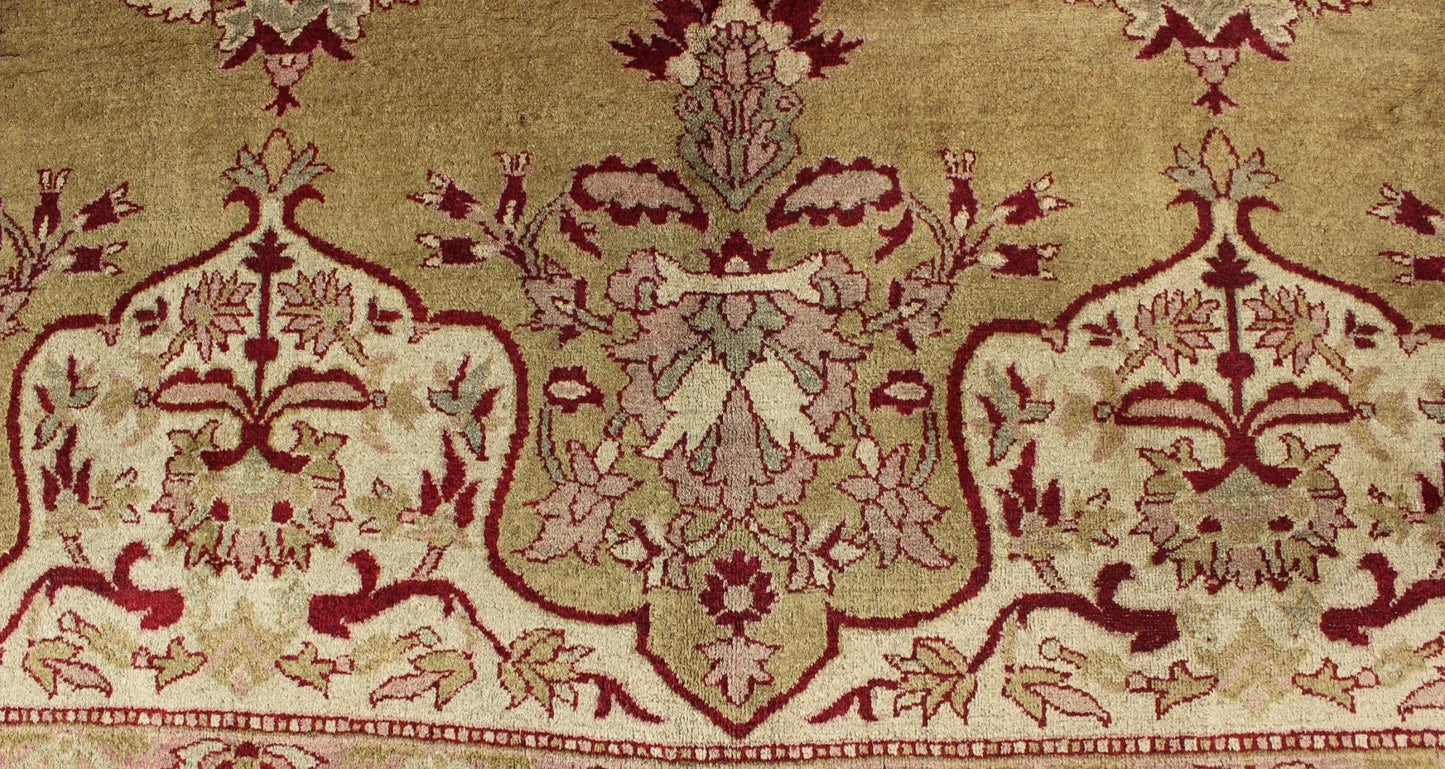 Late 19th Century Antique Indian Agra Rug in Green and Burgundy With Medallion. Keivan Woven Arts/ rug KBE - 17, country of origin / type: India / Agra, circa 1890 Measures: 9'3 x 11'8 This spectacular carpet was woven in Agra in the late 19th cent... - Keivan Woven ArtsKBE - 17 - 4152Rug