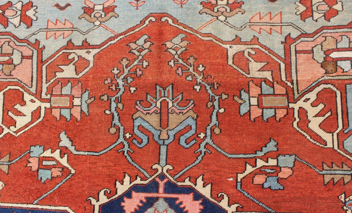 Antique Persian Serapi Carpet with Arabesque Detail and Vine - Scroll Border Keivan Woven Arts / Rug / KBE - 20, country of origin / type: Iran /Heriz, circa 1910. Measures: 9'7 x 11'4 Serapi rugs are known as the finest rugs produced in the Heriz r... - Keivan Woven ArtsKBE - 20 - 4164Rug