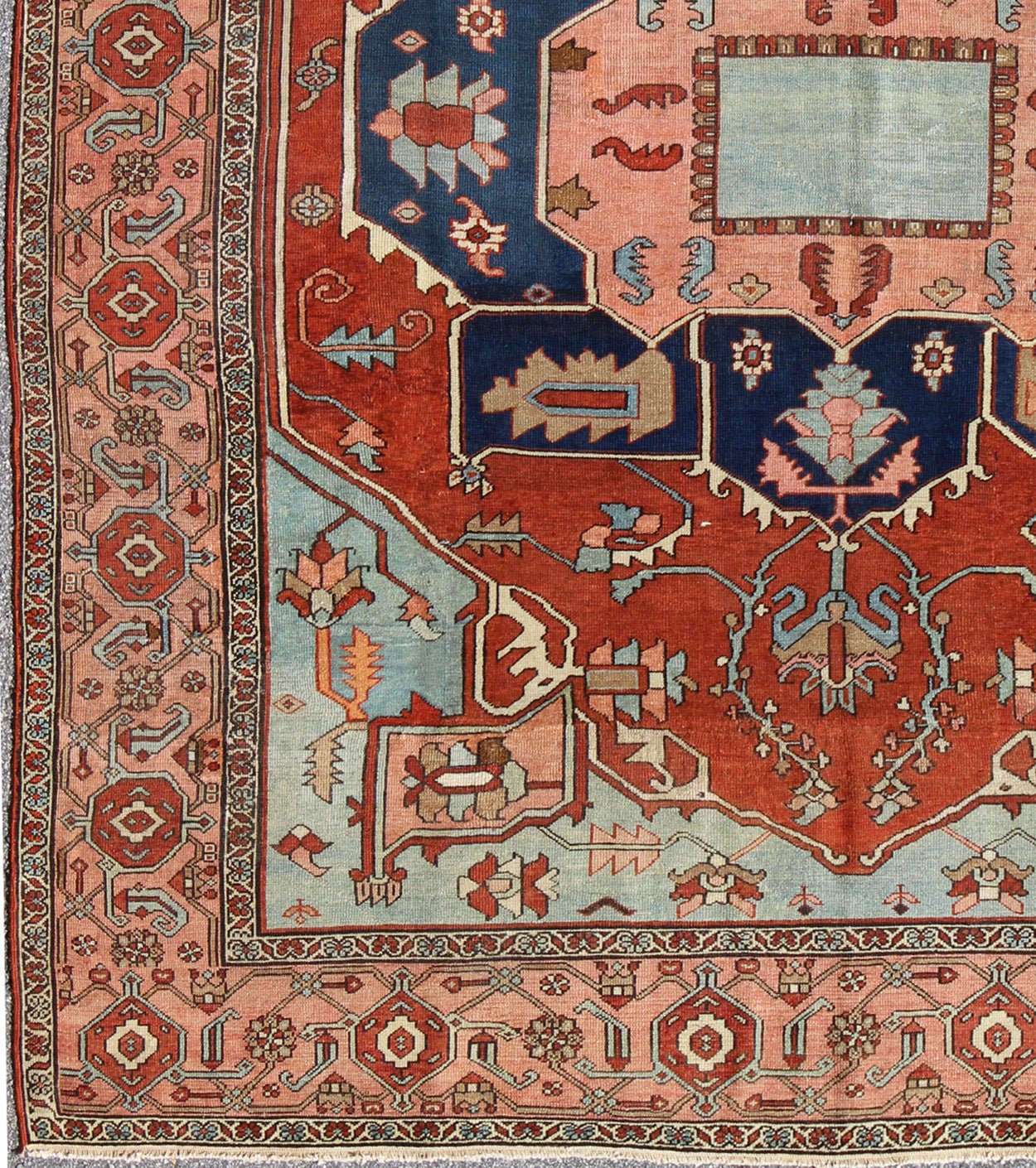 Antique Persian Serapi Carpet with Arabesque Detail and Vine - Scroll Border Keivan Woven Arts / Rug / KBE - 20, country of origin / type: Iran /Heriz, circa 1910. Measures: 9'7 x 11'4 Serapi rugs are known as the finest rugs produced in the Heriz r... - Keivan Woven ArtsKBE - 20 - 4164Rug