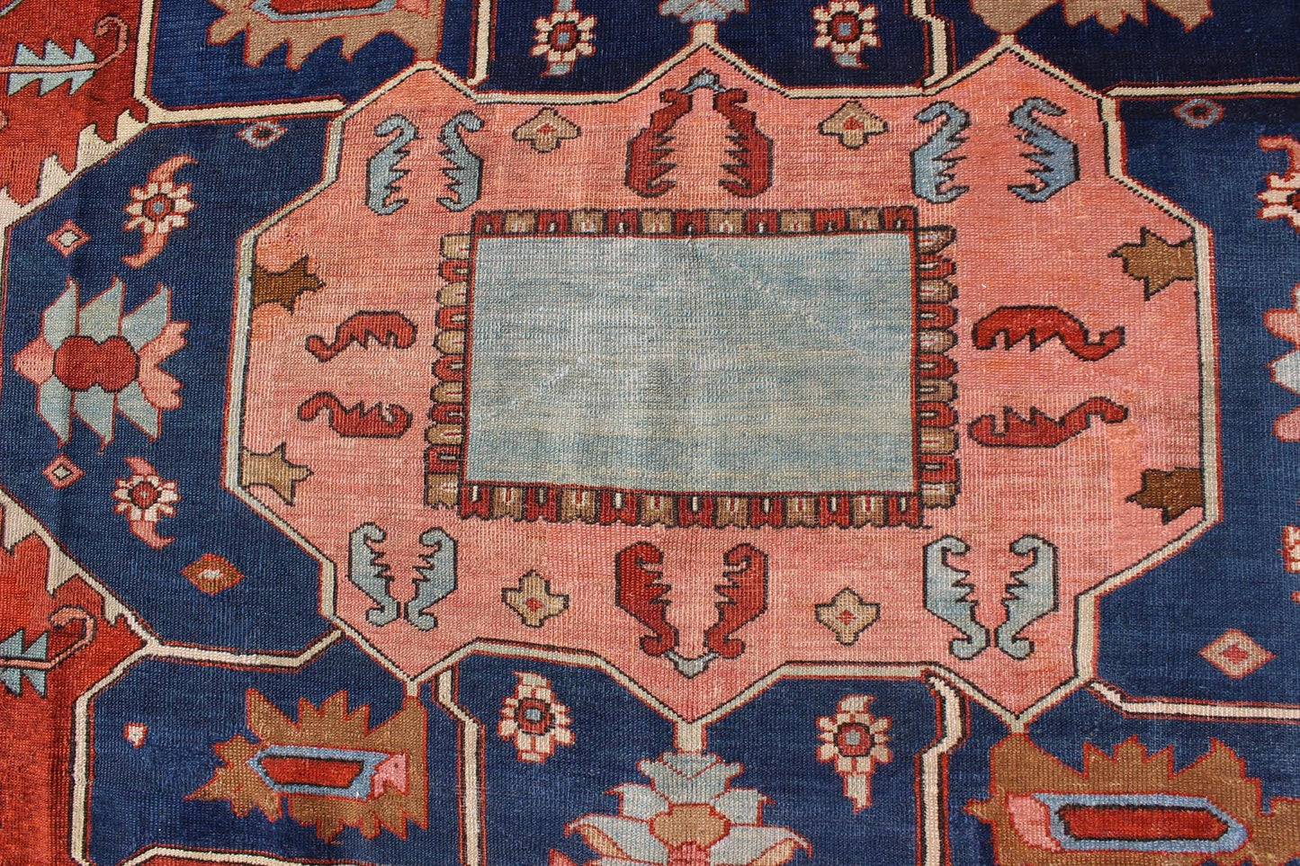 Antique Persian Serapi Carpet with Arabesque Detail and Vine - Scroll Border Keivan Woven Arts / Rug / KBE - 20, country of origin / type: Iran /Heriz, circa 1910. Measures: 9'7 x 11'4 Serapi rugs are known as the finest rugs produced in the Heriz r... - Keivan Woven ArtsKBE - 20 - 4164Rug