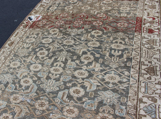 Earthy Tone Vintage Persian Hamadan Rug with All - Over Pattern in Gray blue All - Over Persian Earth Toned Vintage Hamadan Rug Floral design Hamedan vintage rug in brown and light grayish - blue color tones, rug kbe - 200204, origin / type: Iran / ... - Keivan Woven ArtsKBE - 200204 - 12647Rug
